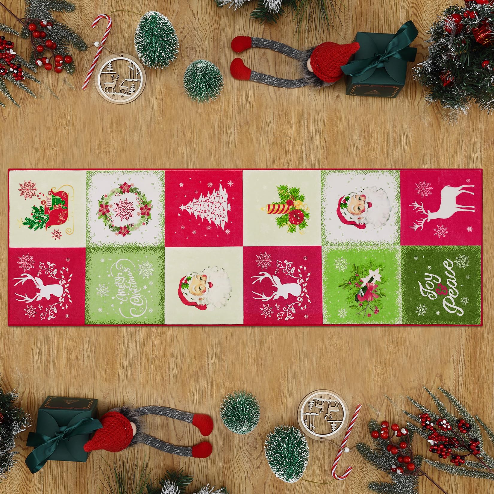 GARVEE 2x8 Washable Non-Slip Runner Rug - Christmas Snowflake Design in Red/Green/Cream - Perfect for Entryway, Kitchen, Bathroom, Hallway & Laundry Room - Holiday Home Decor & Floor Mat (2'x8')