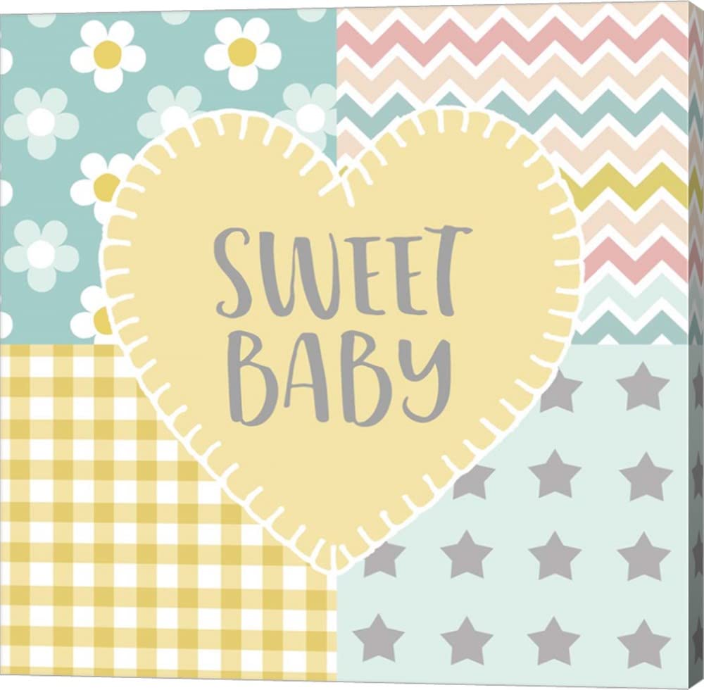 Sweet Baby Yellow Canvas Art Wall Picture by Beth Grove - 16x16 Inch Baby Quilt Gallery Wrap for Nursery Decor & Kids Room