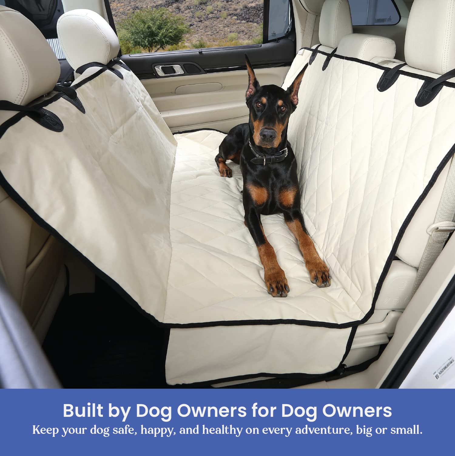 4Knines Waterproof Dog Backseat Cover with Hammock - Heavy Duty Pet Seat Protector for Cars, SUVs & Trucks | Non-Slip Design, Durable Nylon Clips & K9 Shield | Perfect for Road Trips, Daily Commutes & Pet Adventures (XL, Tan)