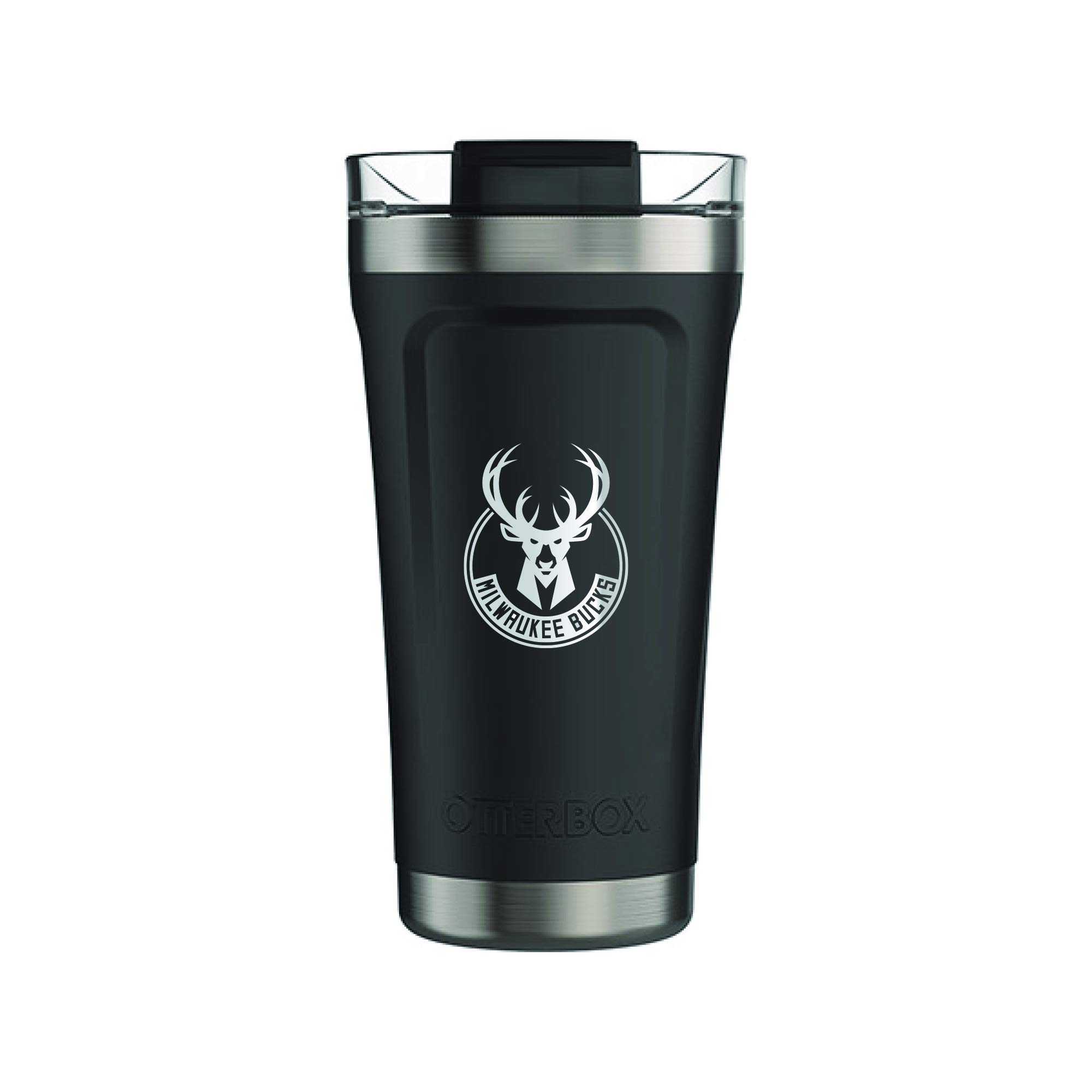 NBA Milwaukee Bucks 16 oz Black Powder Coated Stainless Steel Tumbler with Lid & Straw - Insulated Travel Mug for Coffee, Tea & Cold Drinks - Perfect for Basketball Fans, Office & Gym Use