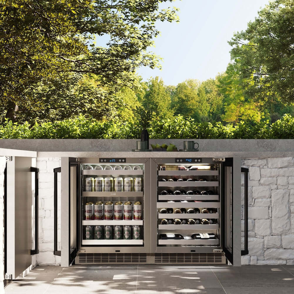 ZLINE Autograph Edition 24-Inch Touchstone Dual Zone 44 Bottle Wine Cooler with Satin Stainless Steel Glass Door & Matte Black Handle - Perfect for Home Bars, Restaurants, and Wine Cellars (RWDOZ SN 24 MB)