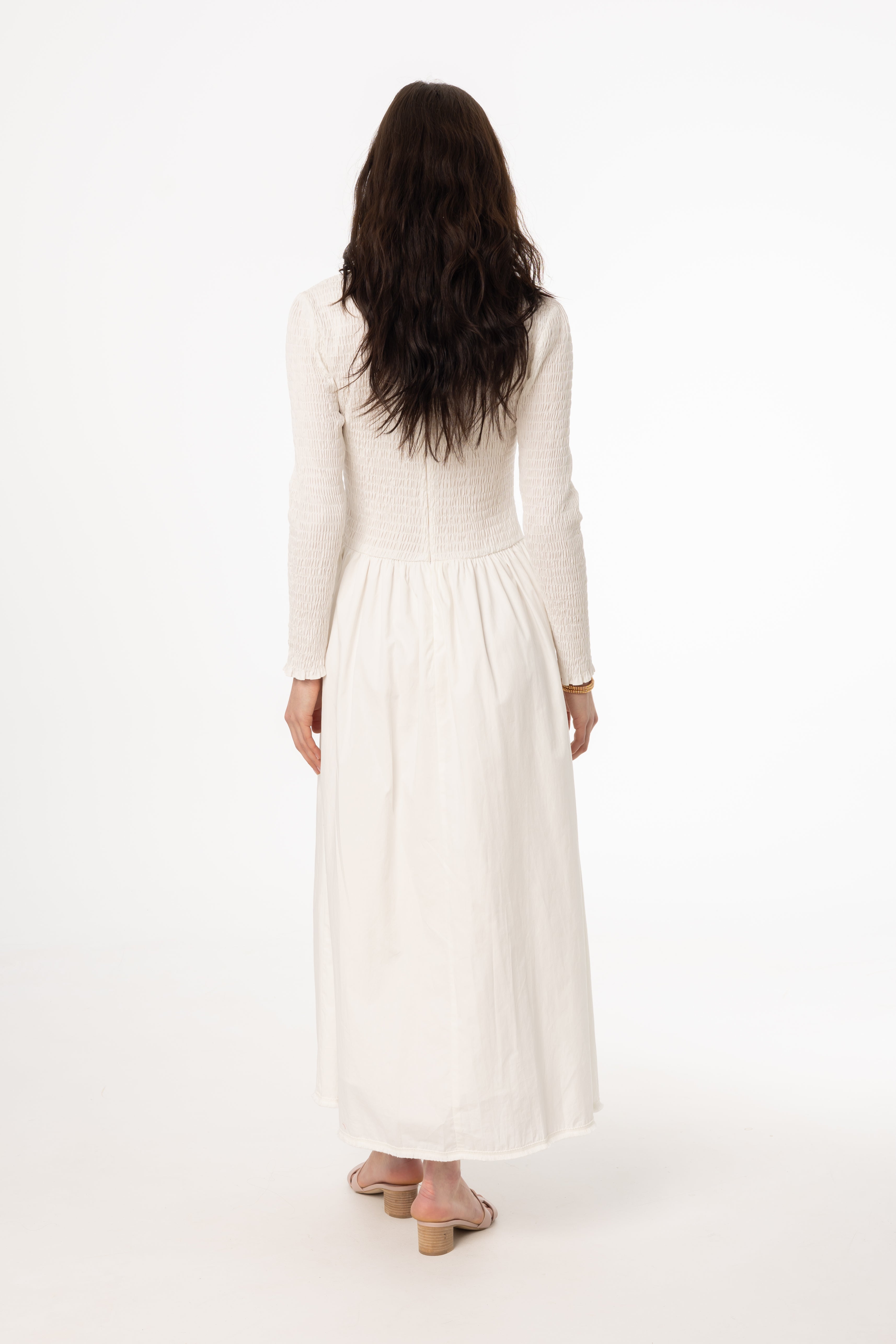 Elegant White Smocked Cotton Maxi Dress for Women - Summer Boho Beach Dress, Wedding Guest Outfit & Casual Daywear