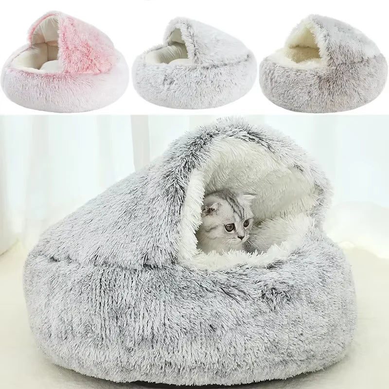 **Cozy Winter Plush Pet Bed - 2-in-1 Warm Sleep Nest for Small Dogs & Cats | Indoor Comfort for Cold Weather**