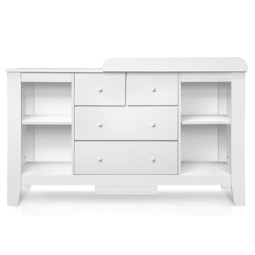 White Baby Changing Table with Tall Boy Drawers - Nursery Dresser & Storage Cabinet for Diaper Changing & Baby Essentials Organization