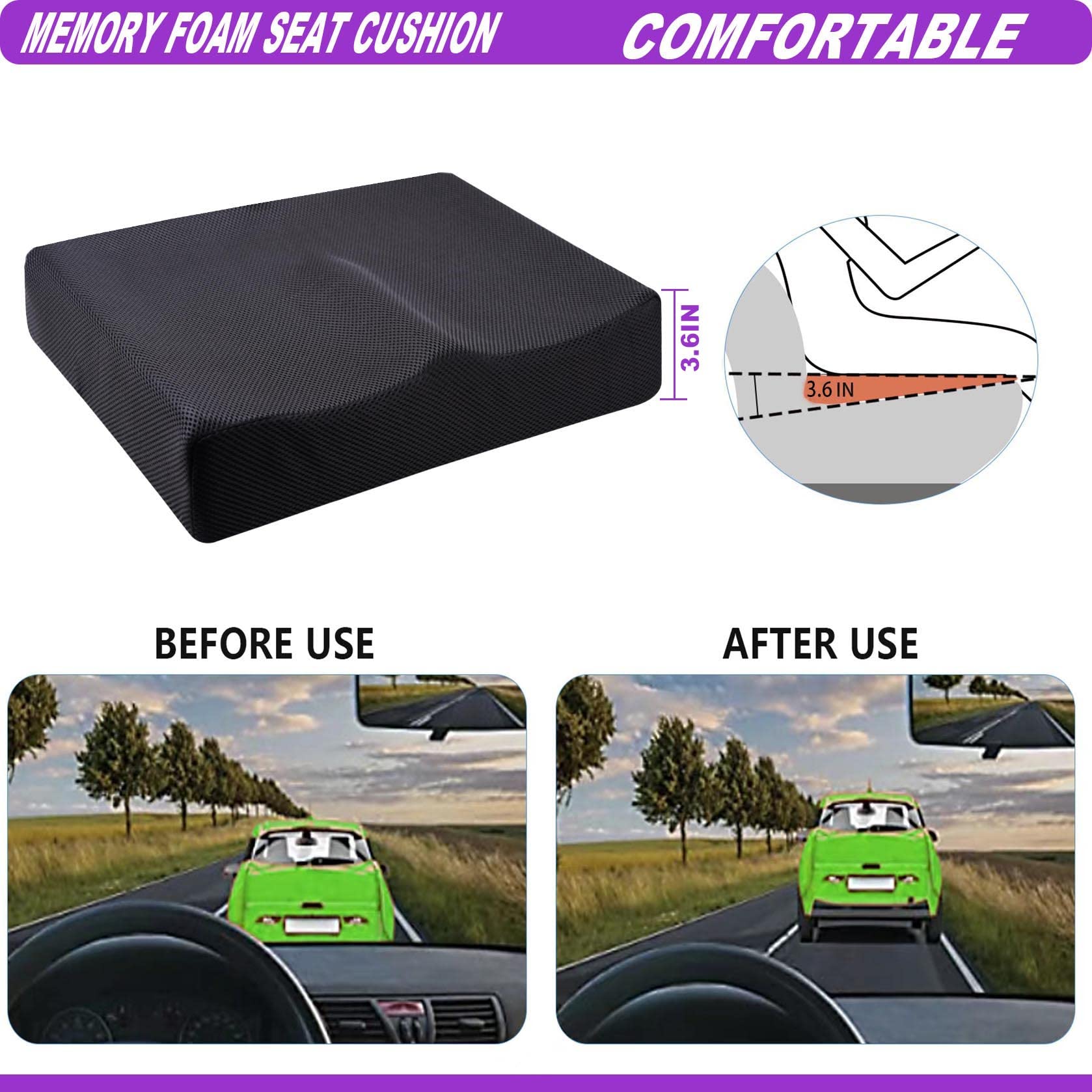 Memory Foam Seat Cushion for Office Chairs - Coccyx & Tailbone Pain Relief, Non-Slip Chair Pad for Car, Wheelchair & Gaming Chair - Sciatica Support & Comfort for Work, Driving & Long Sitting Sessions