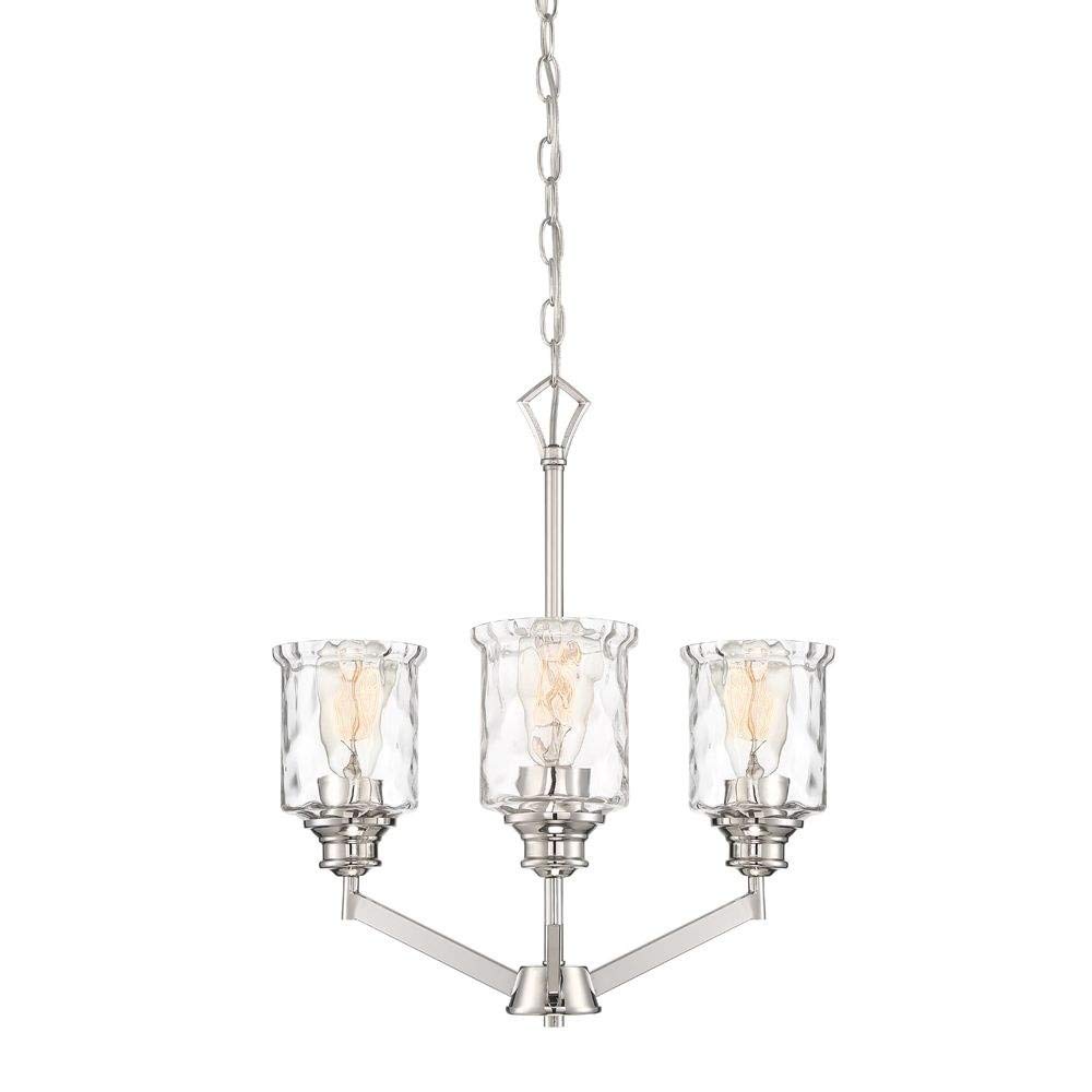 Drake 3-Light Chandelier with Polished Nickel Finish & Clear Hammered Glass - Elegant Dining Room Lighting Fixture for Home Decor | Perfect for Foyer, Living Room, and Bedroom