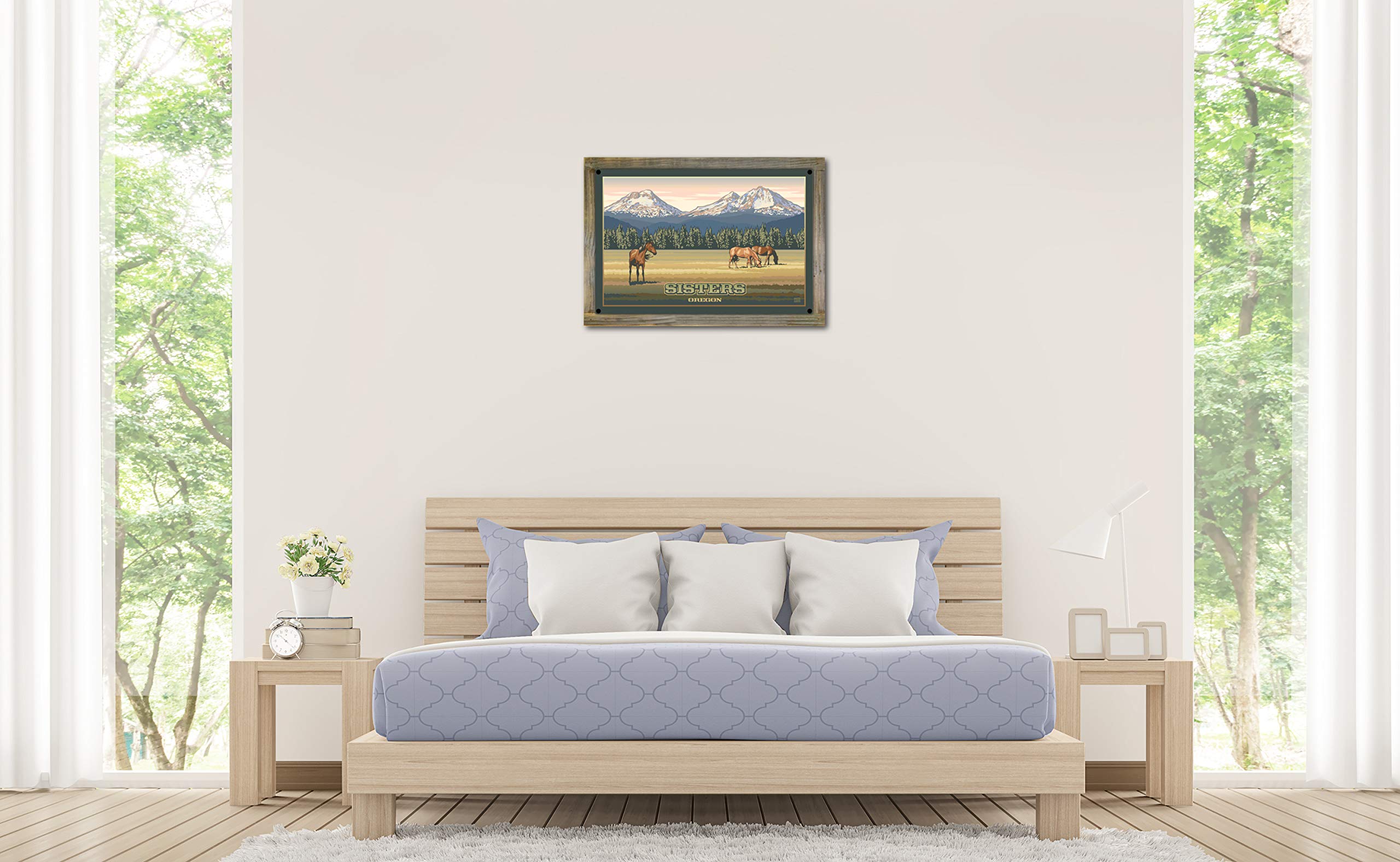 Paul Leighton Oregon Mountains Metal Print on Reclaimed Barn Wood - 11.5x17.5 Inch Travel Artwork - Northwest Art Mall Sisters Collection - Perfect for Rustic Home Decor & Cabin Wall Art