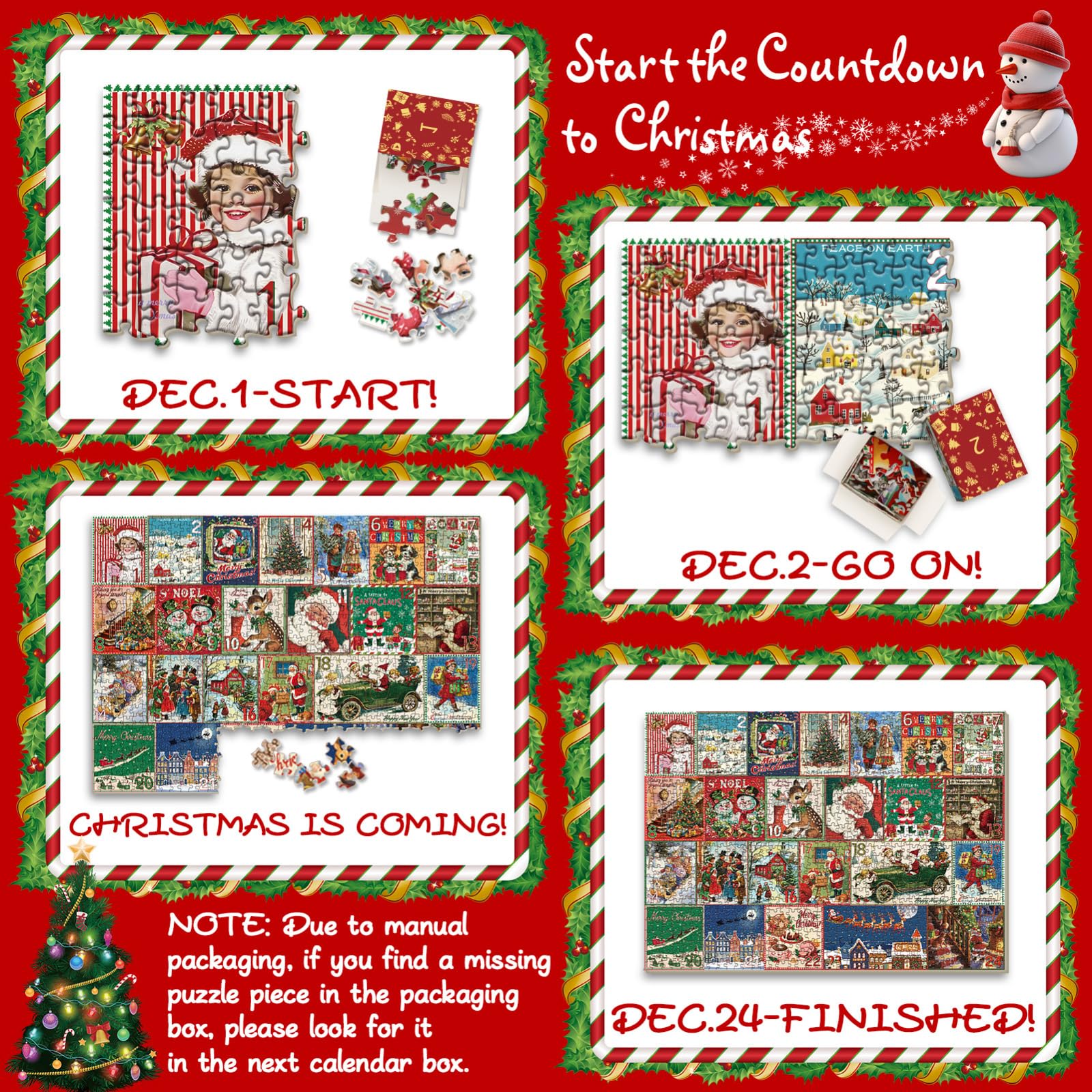 1000-Piece Christmas Advent Calendar Jigsaw Puzzle for Adults - 2024 Holiday Countdown Puzzle with Santa, Festive Winter Activity for Family & Friends