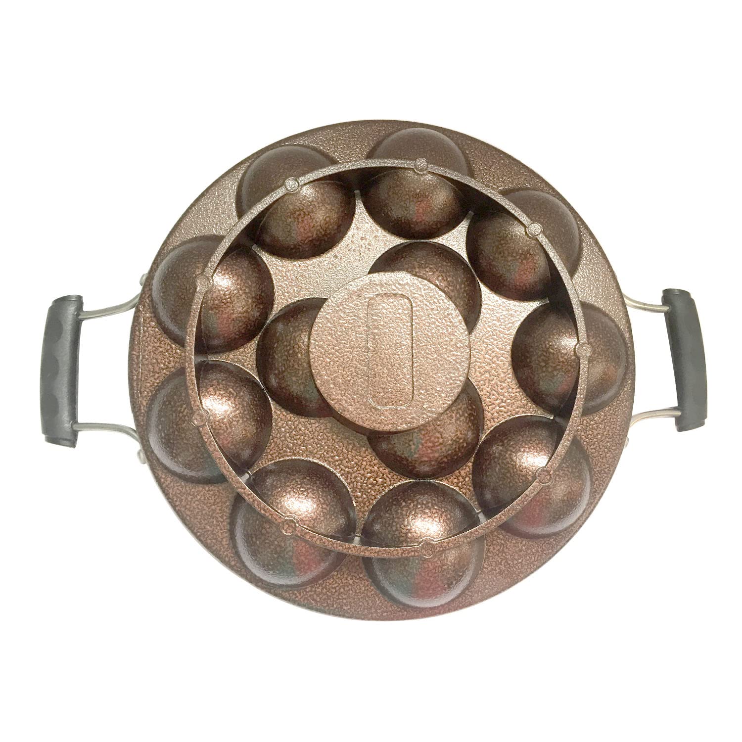 Non-Stick Appam Pan Maker with Glass Lid - 2 Side Handles for Easy Use - Paniyaram Pan Gas Stove Compatible - Perfect for Making Appam, Paniyaram & Indian Breakfast Dishes - Ideal for Home Cooking & Traditional South Indian Recipes