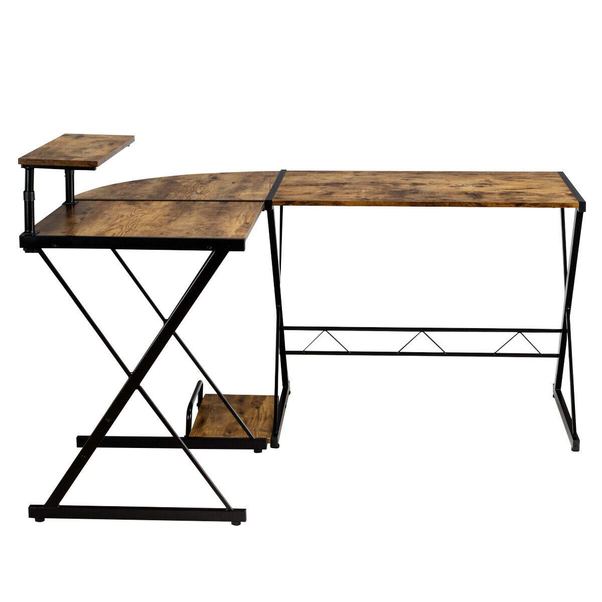 Modern L-Shaped Reversible Corner Desk with CPU Stand - Sturdy Multifunctional Home Office Computer Table, Detachable Design in Brown | Perfect for Small Spaces & Workstations