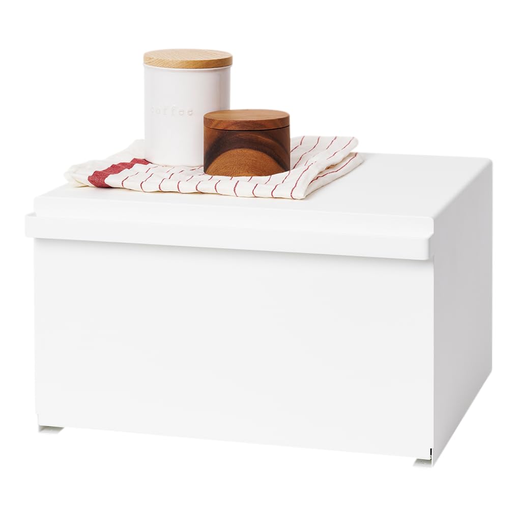 Yamazaki Home Metal Bread Box - Slim Space Saving Counter Storage for Bread, Baguettes, and Pastries - Perfect for Kitchens, Bakeries, and Small Spaces - Horizontal Steel Bread Keeper Container