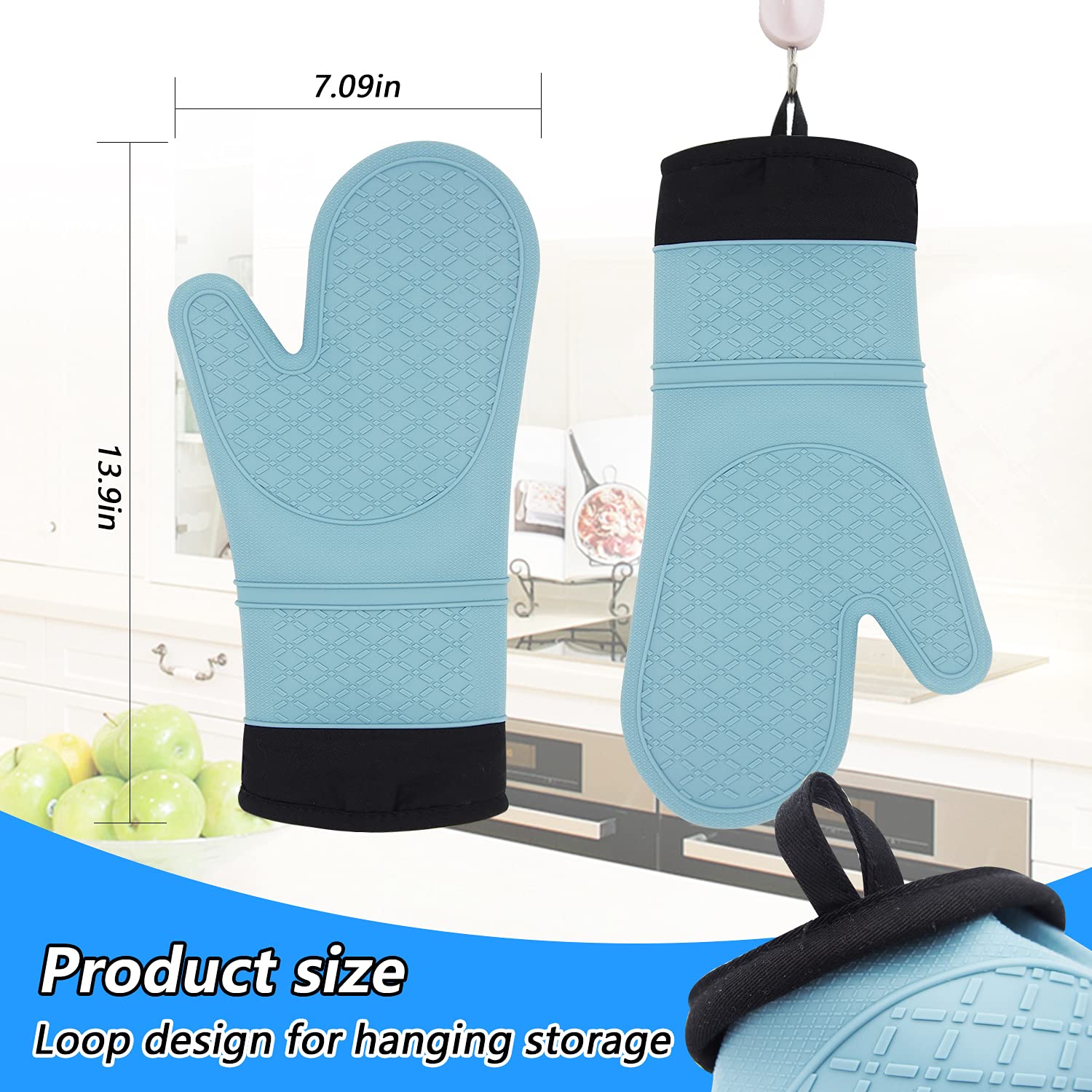 Heat Resistant Silicone Oven Gloves for Cooking, Baking, BBQ & Grilling - Waterproof & Non-Slip Kitchen Mitts for Microwave, Stovetop & Food Handling - Perfect for Hot Pans, Baking Sheets & Outdoor Grilling