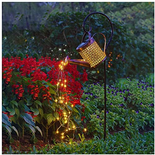 Solar Powered LED Christmas Lights - Watering Can Shower Lights for Outdoor Decor | Hanging Solar Metal Lantern with Bracket | Vintage LED Art Light for Lawn, Patio, Yard, Garden Pathway | Perfect for Holiday, Wedding, Birthday Decorations & Bedroom Gifts