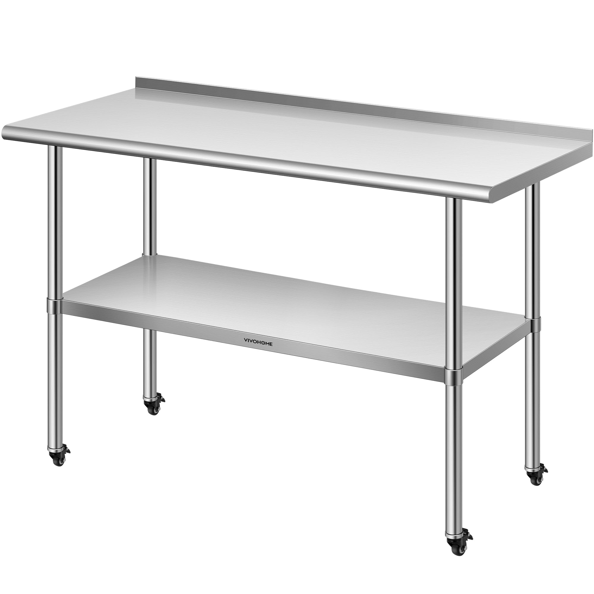 VIVOHOME 24 x 48 Inch Stainless Steel Commercial Work Table with Backsplash & Wheels - Heavy Duty Prep Table for Restaurant, Hotel, Home Kitchen & Warehouse - Perfect for Food Preparation, Catering & Storage