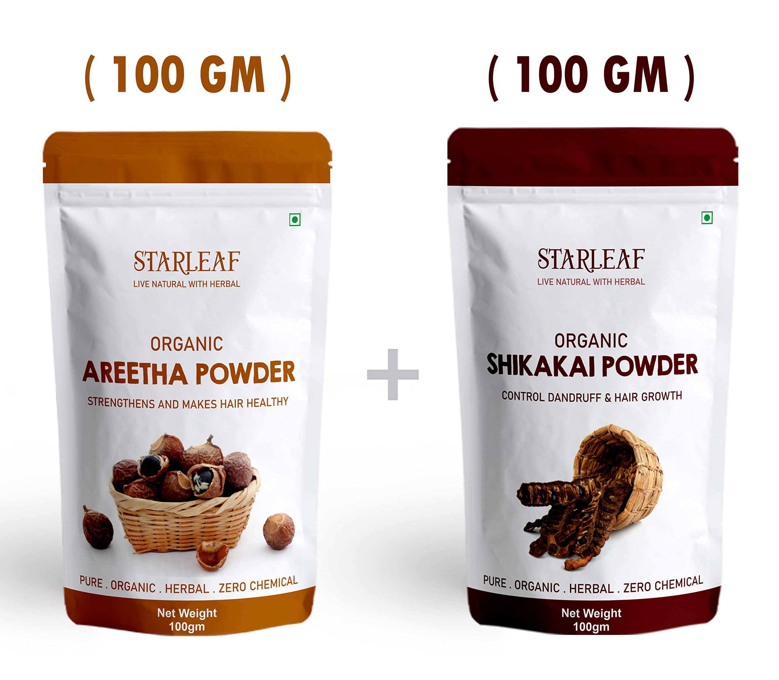 Starleaf Bio Organic 100% Natural Areetha & Shikakai Powder Combo Pack for Hair Care - Herbal Hair Cleanser & Scalp Treatment | Chemical-Free Ayurvedic Shampoo Alternative for Healthy Hair Growth & Dandruff Relief | Perfect for DIY Hair Masks & Natural Hair Wash Routines