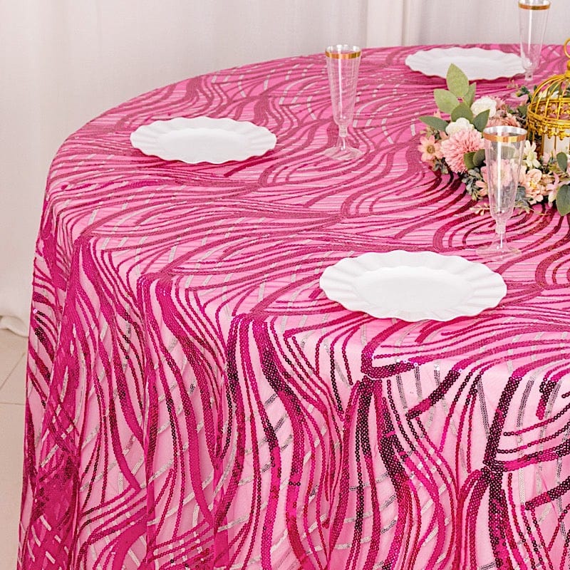 120 Mesh Round Tablecloth with Wavy Embroidered Sequins - Elegant Party Decor for Weddings, Banquets & Special Events