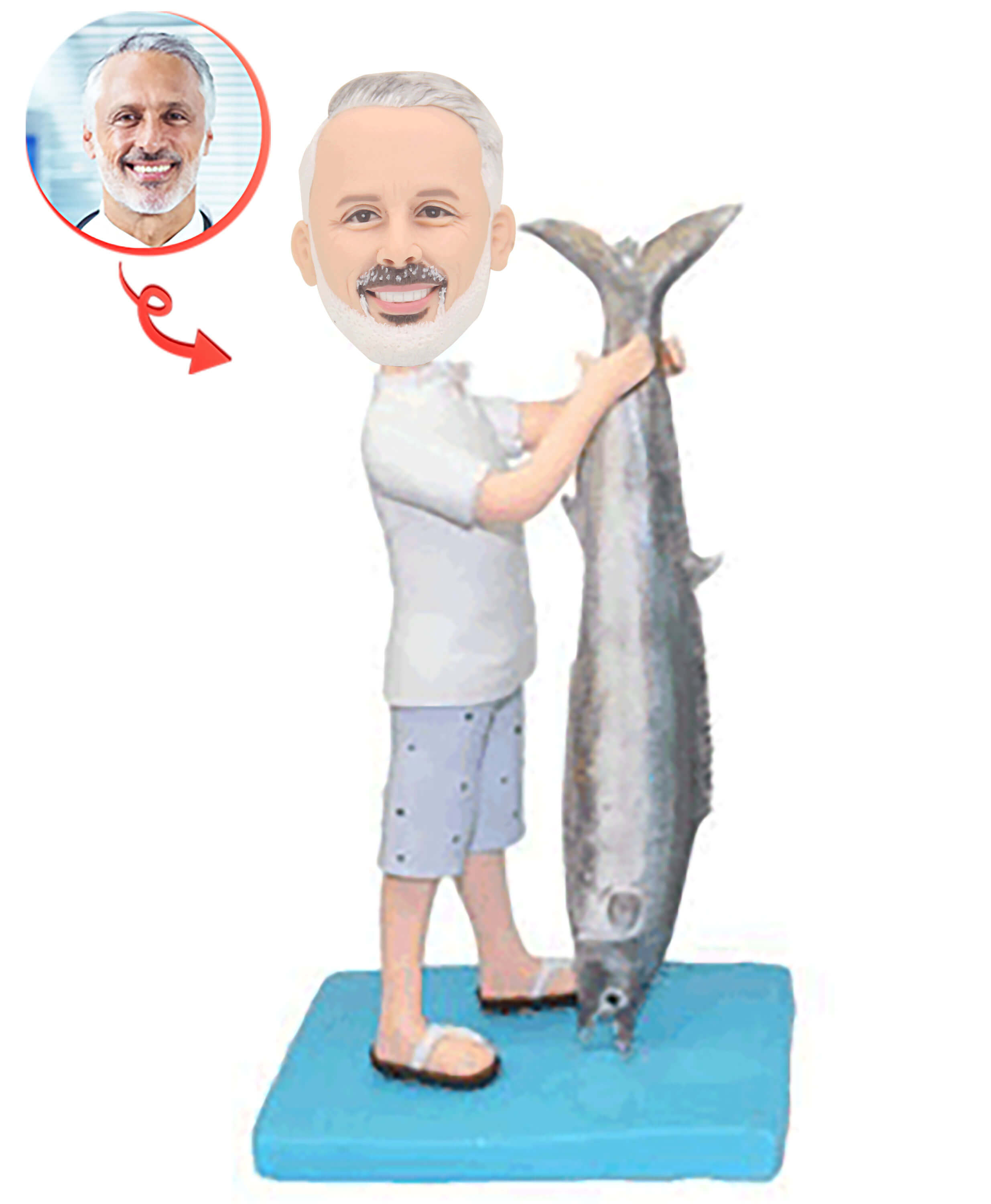 Custom Fisherman Holding a Big Fish Bobblehead - Unique Collectible Figurine for Fishing Enthusiasts - Perfect for Office Desk, Man Cave, or Gift for Anglers