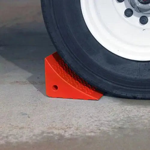AME 15309 Heavy Duty Urethane Wheel Chock - Orange (Pair) for Truck, RV & Trailer Parking Safety | Non-Slip Vehicle Stabilizer