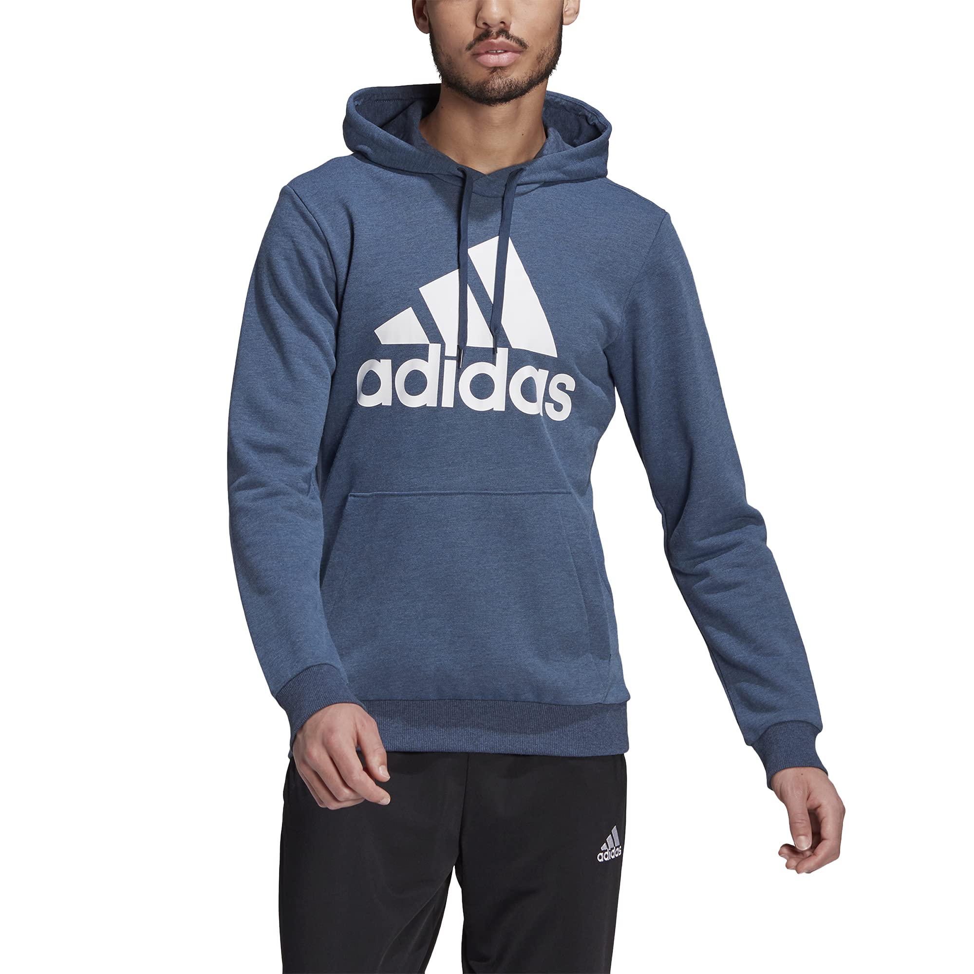 adidas Men's Essentials Big Logo Hoodie - Comfortable Cotton Pullover Sweatshirt for Casual Wear, Gym & Street Style | Black/White/Blue Options