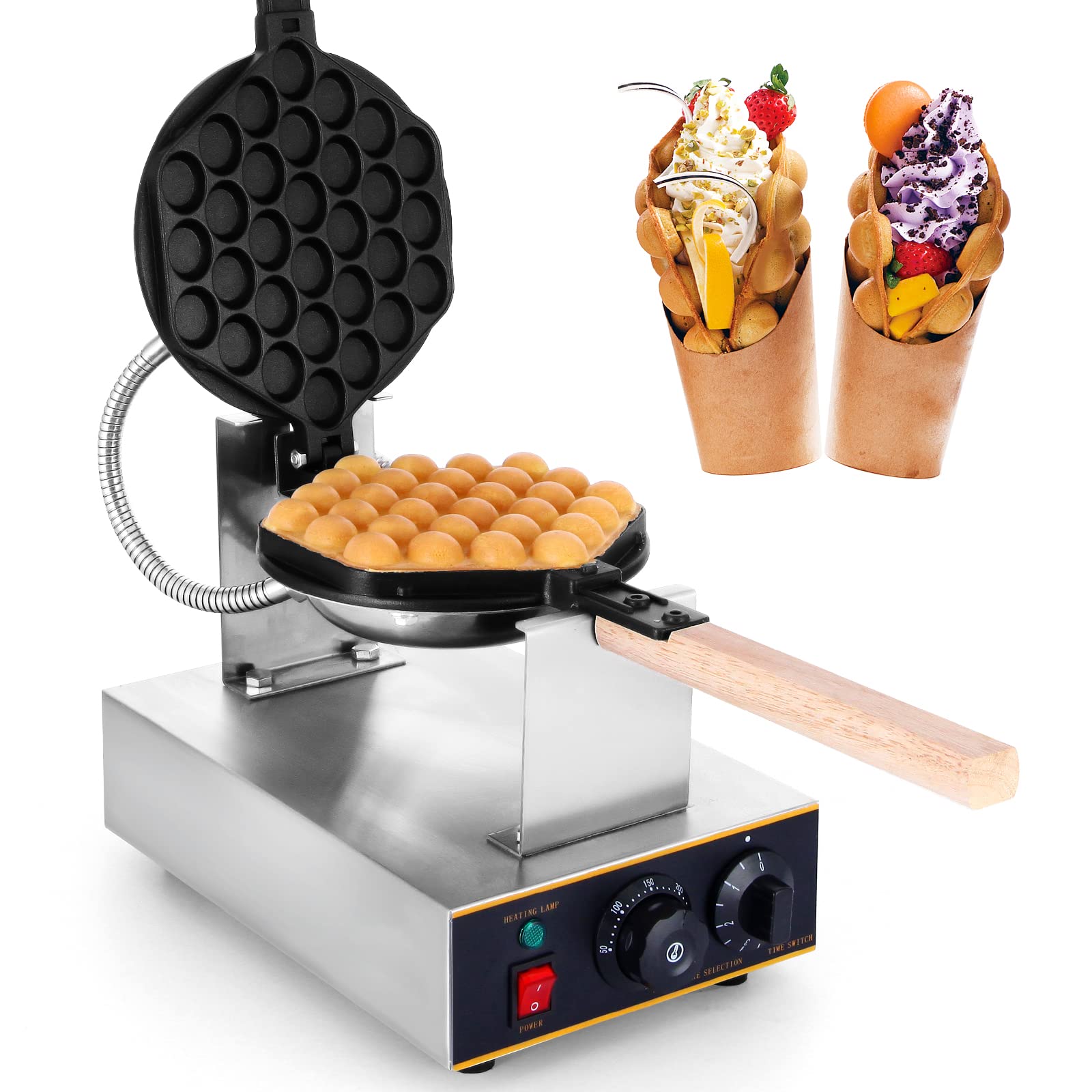 Dyna-Living Electric Bubble Waffle Maker - Non-Stick Commercial Egg Waffle Machine for Snack Shops, Cafes & Home Use - Perfect for Making Hong Kong Style Bubble Waffles, Ice Cream Cones & Desserts