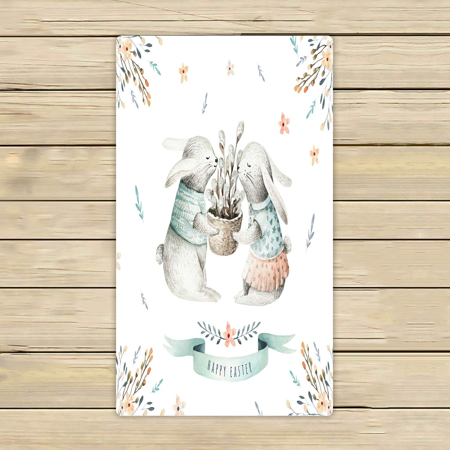 ECZJNT Easter Cartoon Bunnies Beach Towel - Soft Absorbent 16x28 Inch Bath & Shower Towel for Home, Pool, Travel - Cute Bunny Design with Leaves & Feathers for Easter Decor, Summer Outdoors