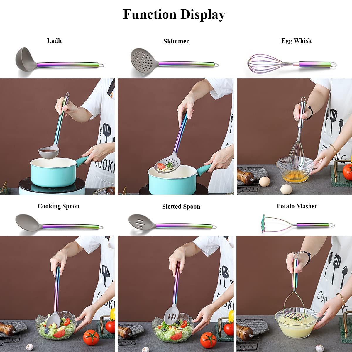 38-Piece Silicone Kitchen Cooking Utensils Set with Holder - Heat-Resistant Non-Stick Cookware Tools with Stainless Steel Handles & Silicone Heads - Dishwasher Safe Rainbow Color for Baking, Grilling & Everyday Cooking