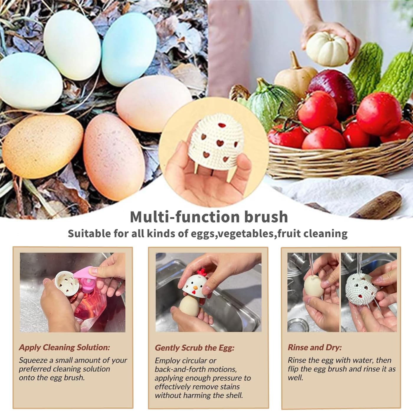 2 Pack Egg Cleaning Brush Set - Fresh Egg Washer & Scrubber for Farm Fresh Eggs - Durable Egg Cleaning Tools (White + Egg Color) - Perfect for Home Kitchen, Farm Use & Egg Washing Stations