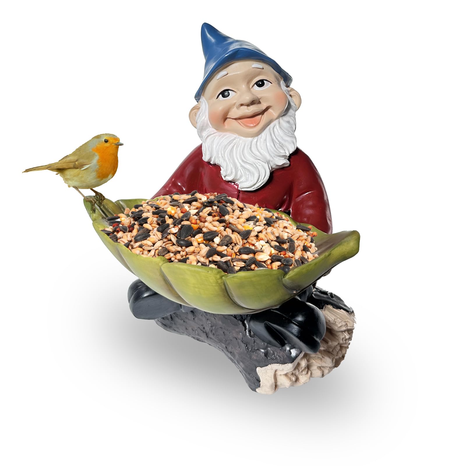 Spring Garden Gnome Bird Feeder with Birdbath - Outdoor Decor for Yard, Patio, Lawn & Porch - Unique Garden Gift for Bird Lovers - Perfect for Spring Gardening & Backyard Birdwatching