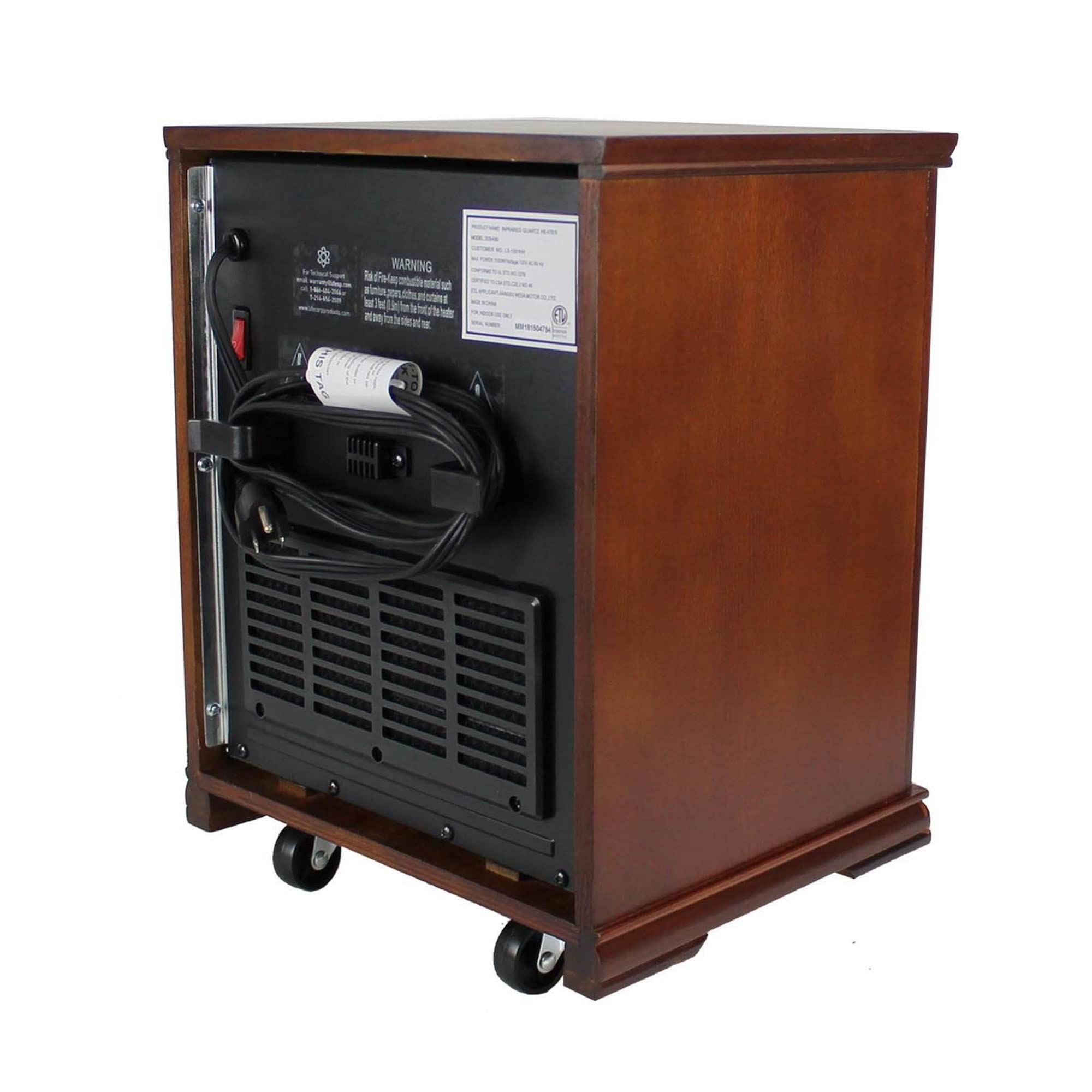 LifeSmart LifePro 1500W Portable Infrared Quartz Space Heater with Remote Control - Fast Heating for Bedroom, Office & Indoor Use - Energy Efficient with 4 Heating Elements - Brown Oak Wood Design