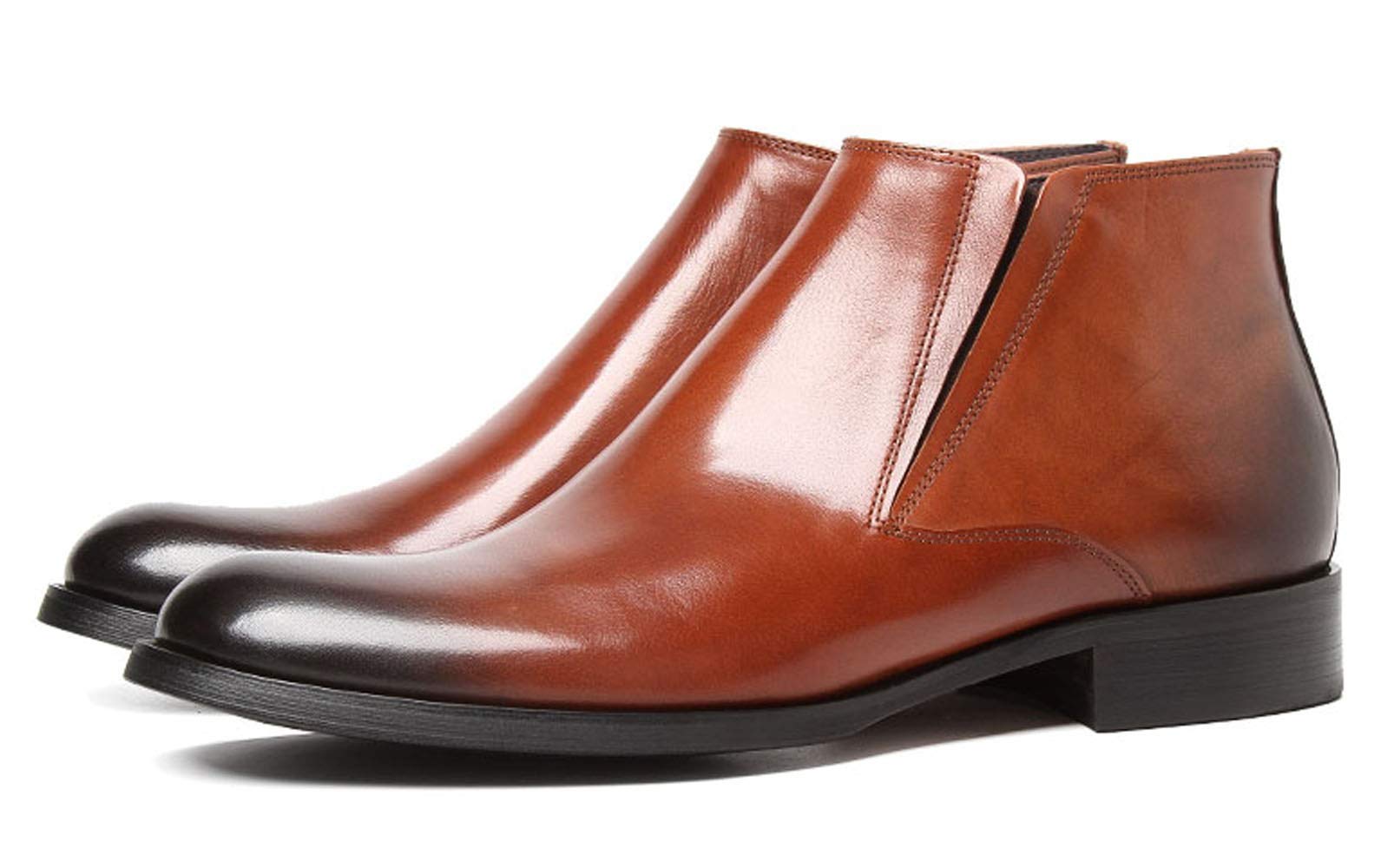 Santimon Men's Chelsea Boots - Genuine Leather Dress Boots with Side Zipper for Comfort & Style (Black, Tan) - Perfect for Office, Casual Outfits & Date Nights