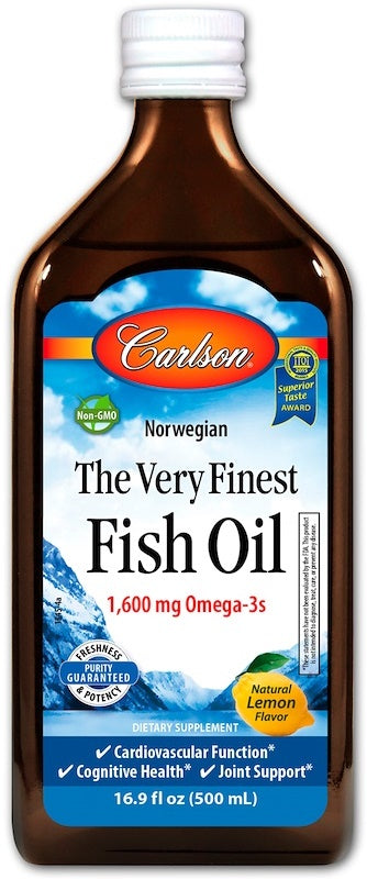 Carlson Labs The Very Finest Fish Oil - Natural Lemon Flavor, 500ml | Premium Omega-3 Supplement for Heart, Brain & Joint Health | Ideal for Daily Wellness & Active Lifestyle