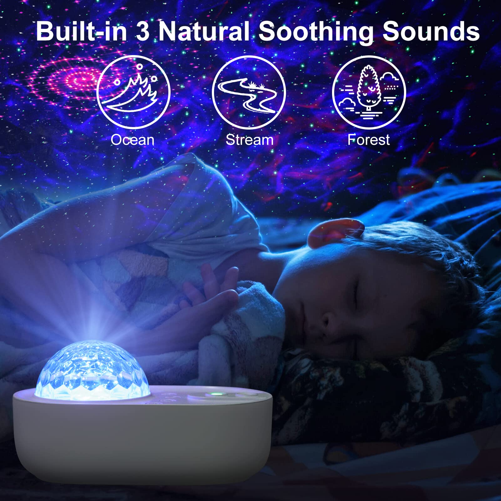 3-in-1 Galaxy Star Projector Night Light with Bluetooth Speaker & White Noise | Remote Control | Home & Bedroom Decor | Perfect Christmas & Birthday Gift for Kids, Women & Men (White) - Create Relaxing Atmosphere for Nursery, Meditation & Romantic Nights