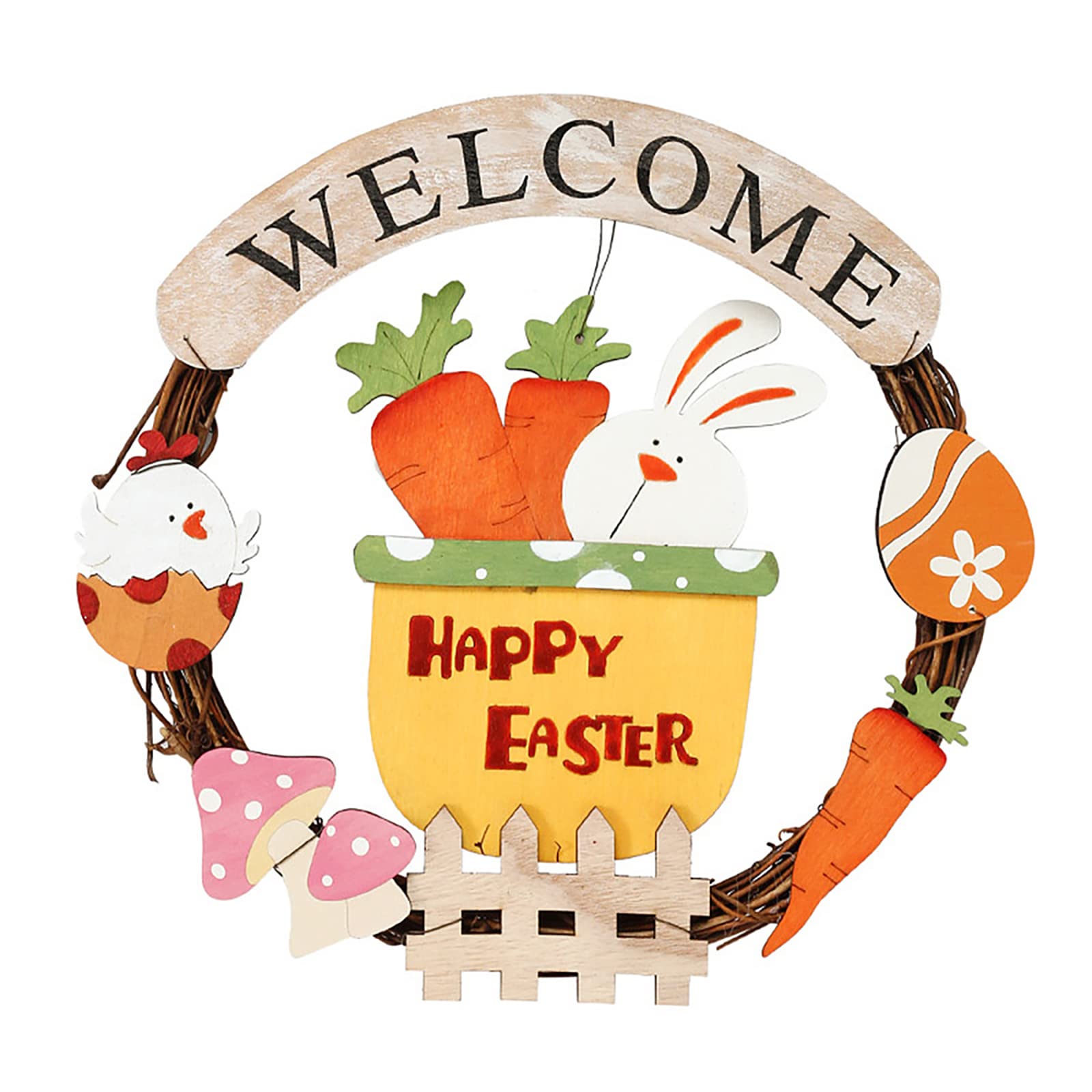 Easter Bunny Wooden Wreath - Handcrafted Bunny Pendant Letter Plaque for Outdoor Door Decor, Spring Home Party Garland, Easter Decoration for Front Door, Porch, and Indoor Wall Hanging