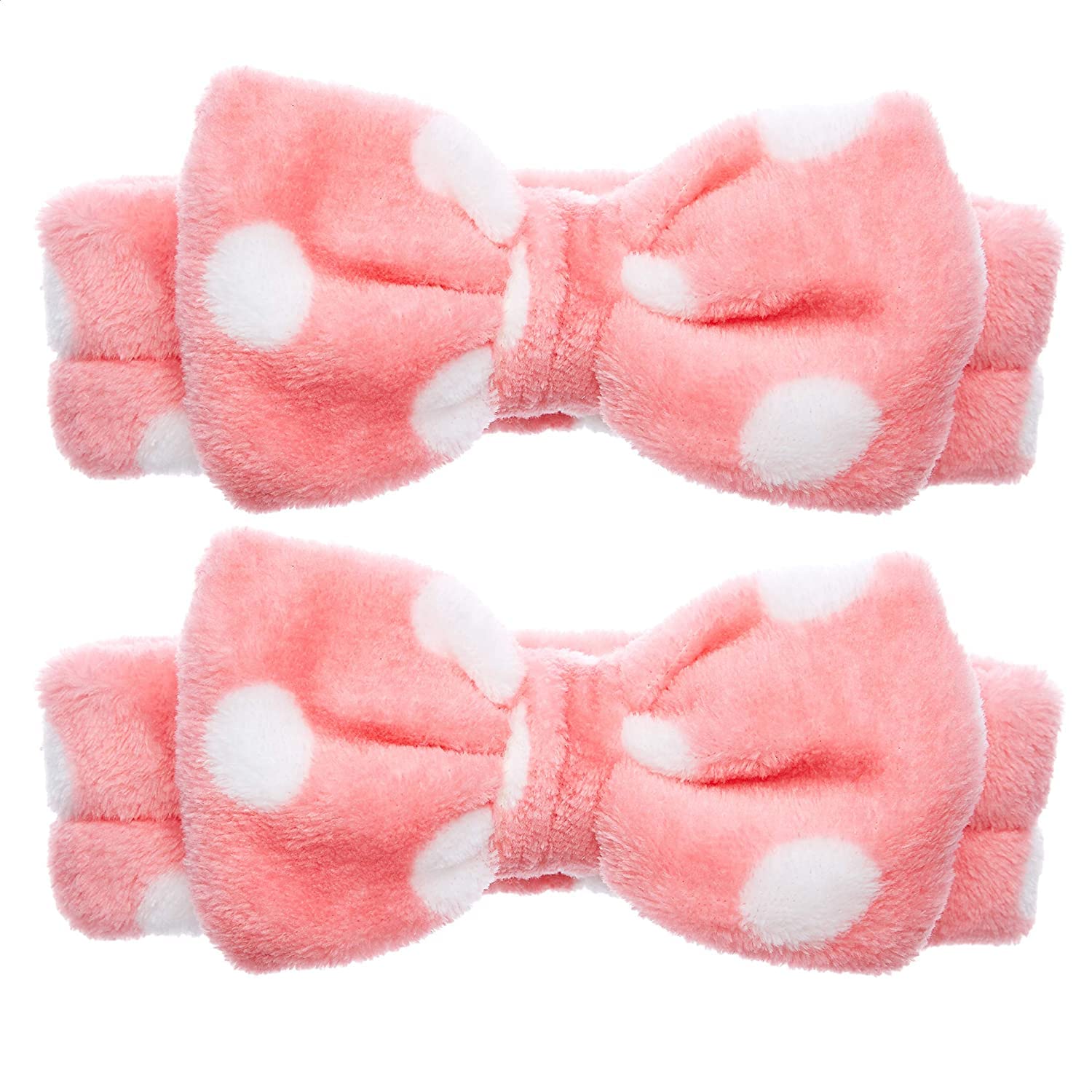 APOEM Velvet Hair Bands with Bow - Adjustable Elastic Headbands for Women (2 Pack, White & Pink) | Perfect for Makeup, Skincare, Spa & Home Relaxation