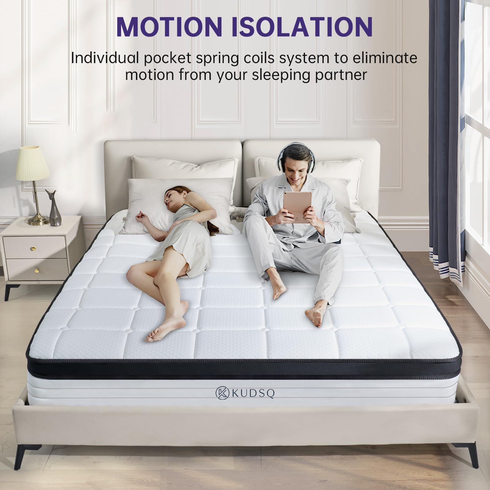 12 Inch Queen Size Mattress in a Box - Memory Foam & Pocket Spring Hybrid for Pressure Relief & Comfort - Medium Firm Support - Fiberglass Free, CertiPUR-US Certified - Perfect for Bedrooms, Guest Rooms, and Apartments