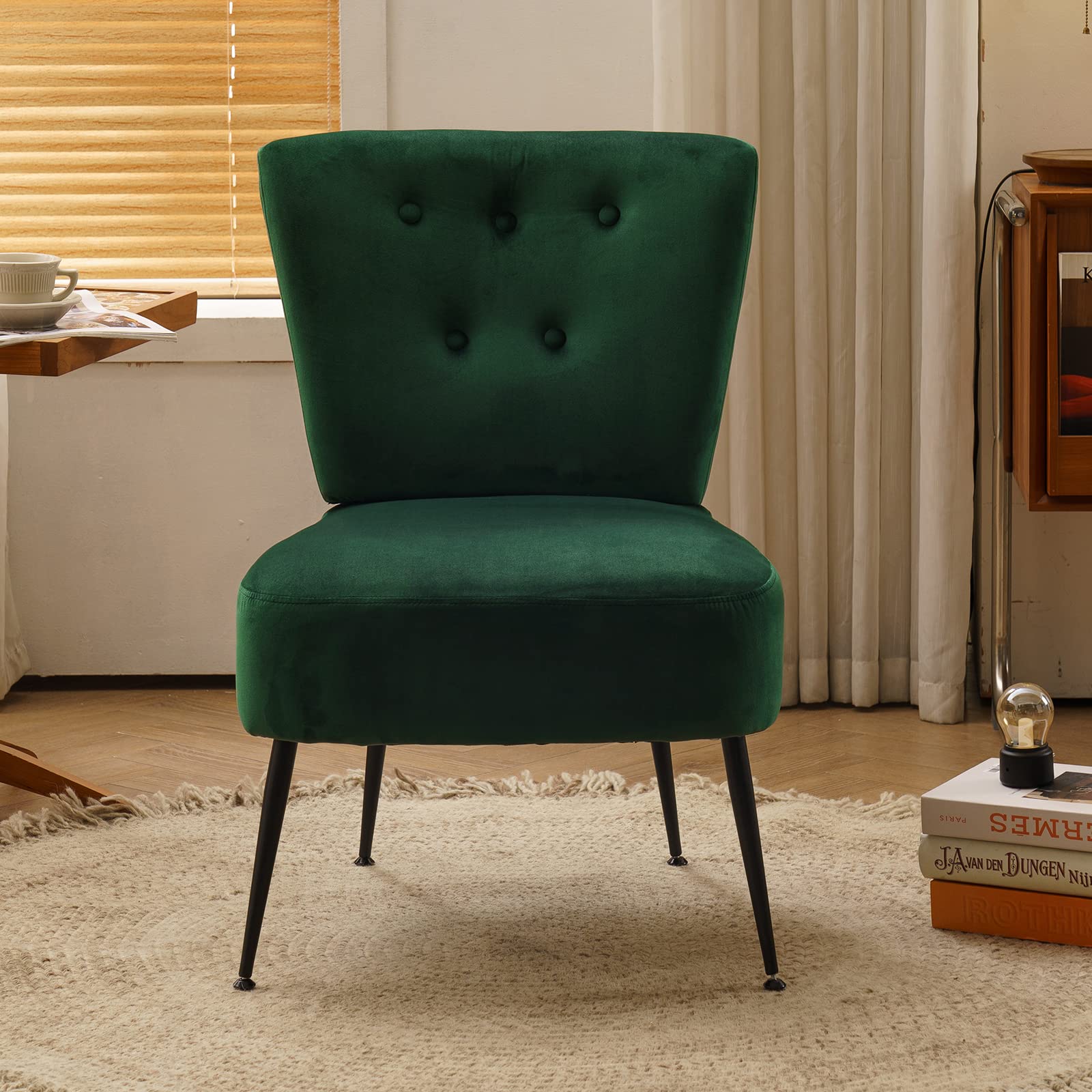 Yoluckea Modern Velvet Armless Accent Chair - Contemporary Upholstered Slipper Chair for Bedroom, Living Room & Vanity - Plush Corner Side Chair for Relaxation & Home Decor