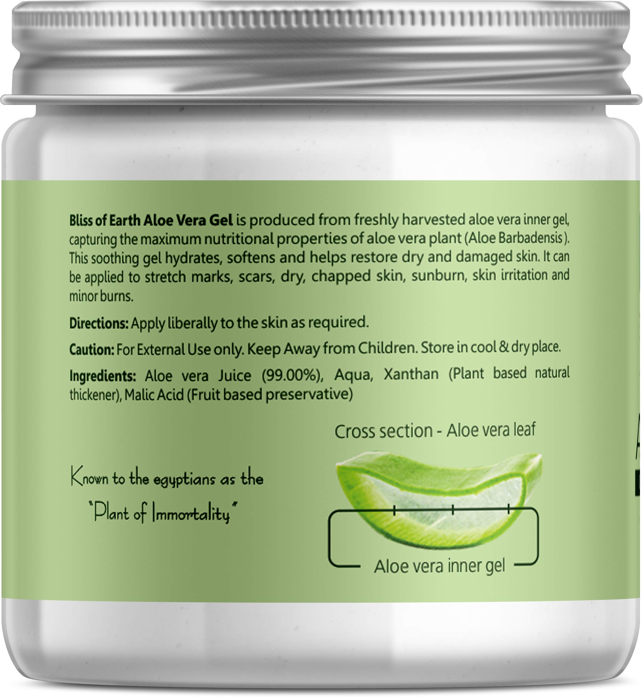 Bliss Of Earth 99% Pure Aloe Vera Gel for Face, Hair & Skin – Hydrating, Cooling & Soothing Treatment for Dark Spots & Sunburn – 100g | Perfect for After-Sun Care, Acne Treatment & Daily Moisturizing