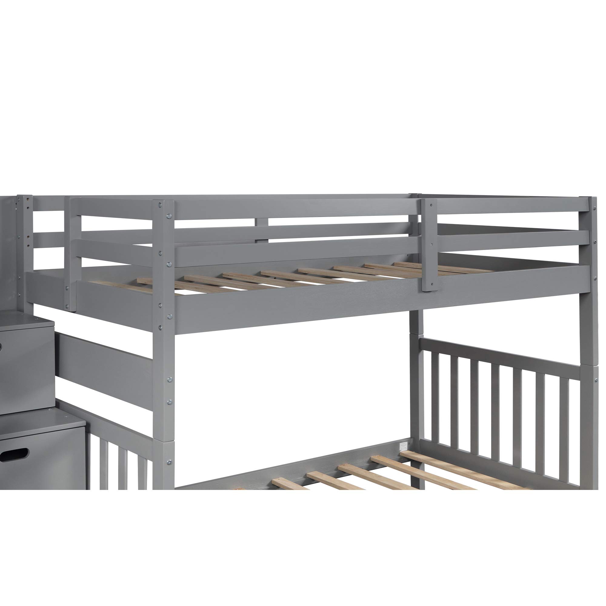 SOFTSEA Twin Over Twin Bunk Beds with Trundle - Wooden Kids Bunk Bed with Stairs, Convertible Bottom Bed, No Box Spring Needed - Space-Saving Solution for Kids' Bedrooms, Guest Rooms & Small Spaces (Gray)