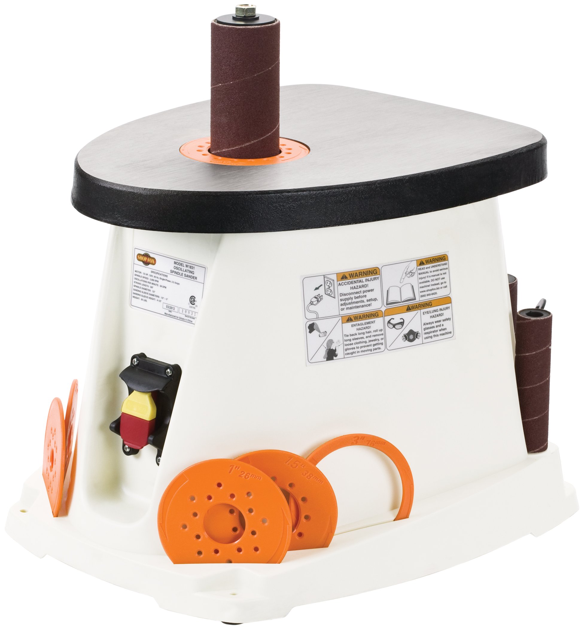 Shop Fox Oscillating Spindle Sander with Abrasive Cleaning Stick - Woodworking Power Tool for Sanding Curves, Edges & Contours - Perfect for DIY Projects & Professional Wood Shops