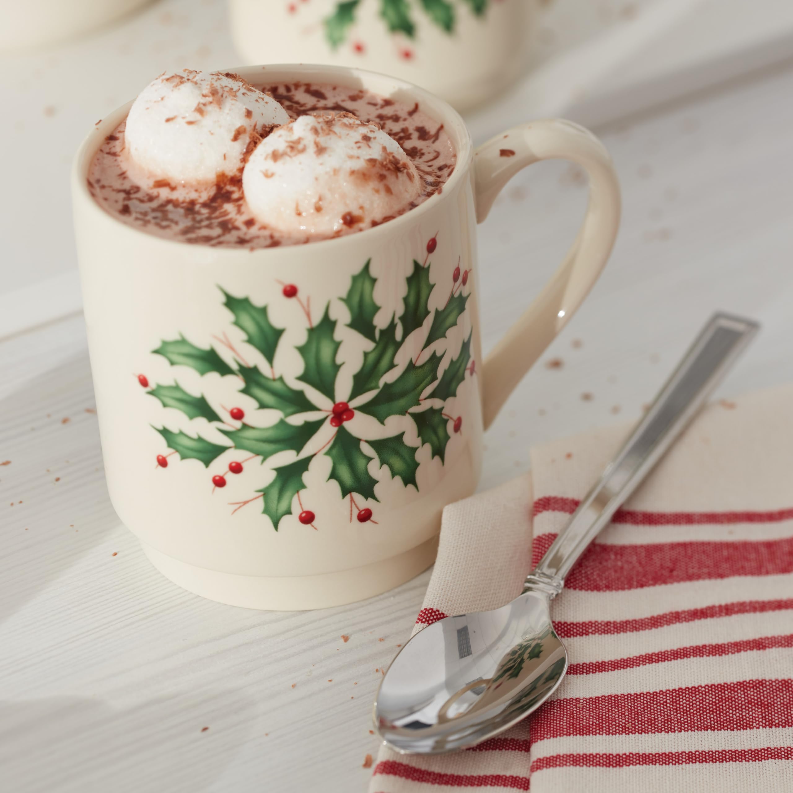 Lenox 853763 Holiday 4-Piece Stackable Mug Set - Christmas Coffee Cups for Hot Cocoa & Tea - Festive Dinnerware for Holiday Hosting & Gift Giving - Perfect for Christmas Parties, Family Gatherings & Cozy Winter Mornings