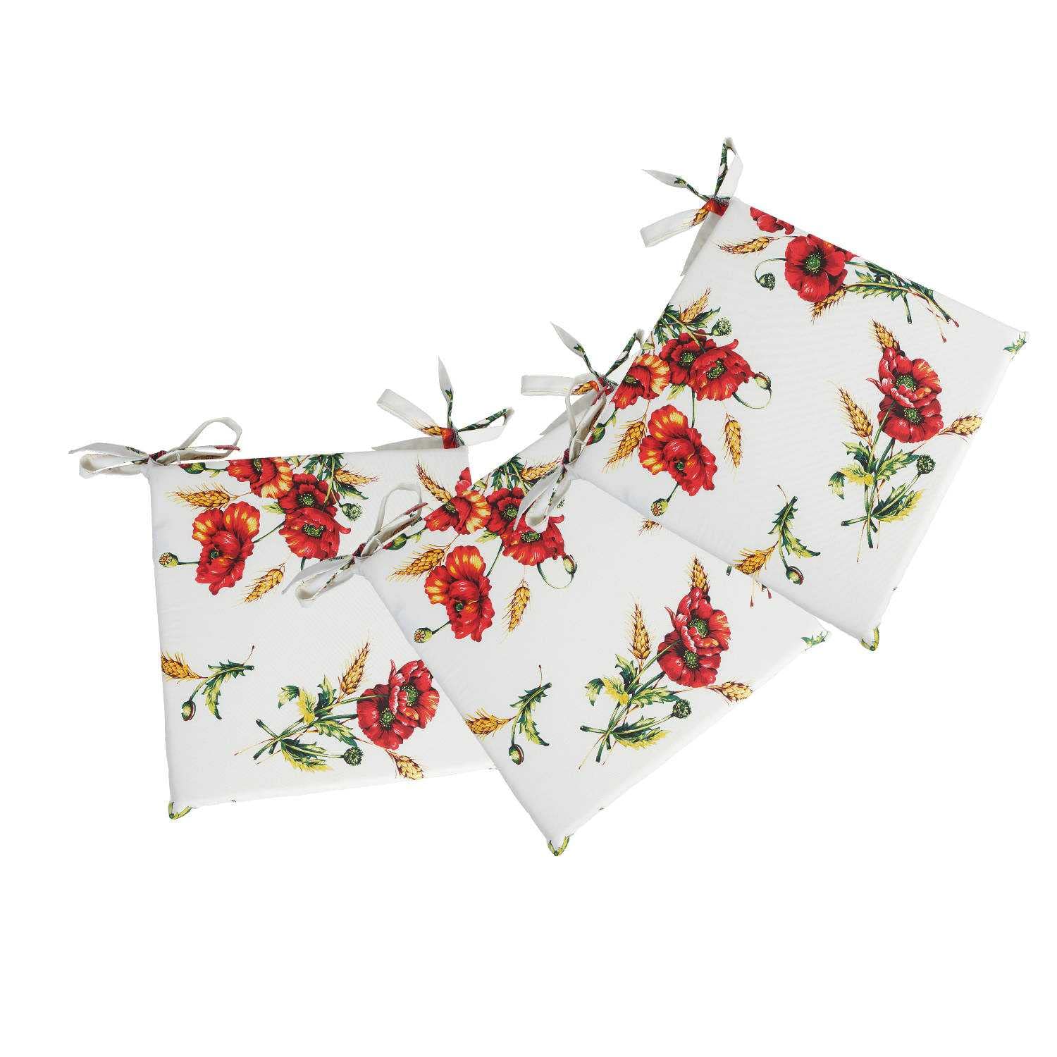 40x40cm Chair Cushions Set of 3 with 4 Poppy Print 100% Cotton Covers - 4cm Thick Removable & Washable - 30 Custom Colors - Perfect for Dining Chairs, Office Seating & Home Decor