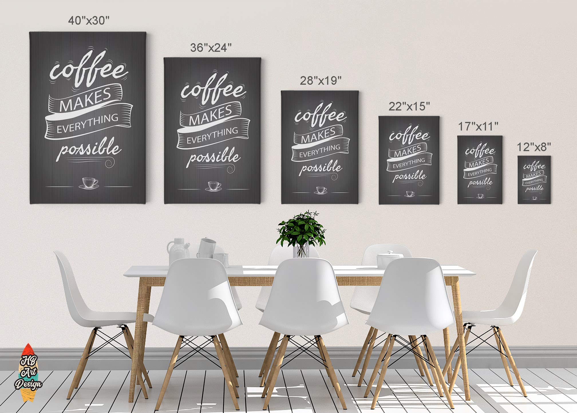 HB Art Design 'Coffee Makes Everything Possible' & 'But First Coffee' 2-Panel Canvas Print Set (40x30 inches x2) - Wall Art for Coffee Bar, Kitchen Decor, Dining Room & Coffee Shop - Perfect for Home, Office & Café Decorations