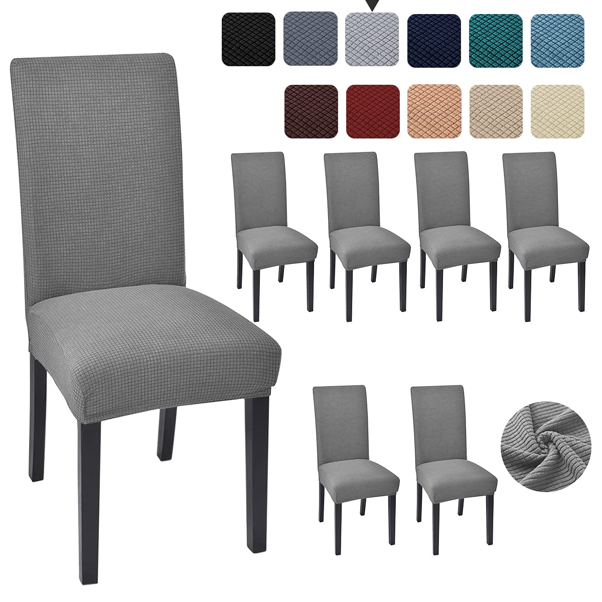 6 Pack Light Grey Dining Chair Covers - Stretchable Parsons Chair Slipcovers for Kitchen & Dining Room - Washable Seat Covers for Home, Restaurant, Wedding & Party Decor