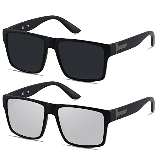 (2pack Polarized) Matte Black + Mirrored Silver