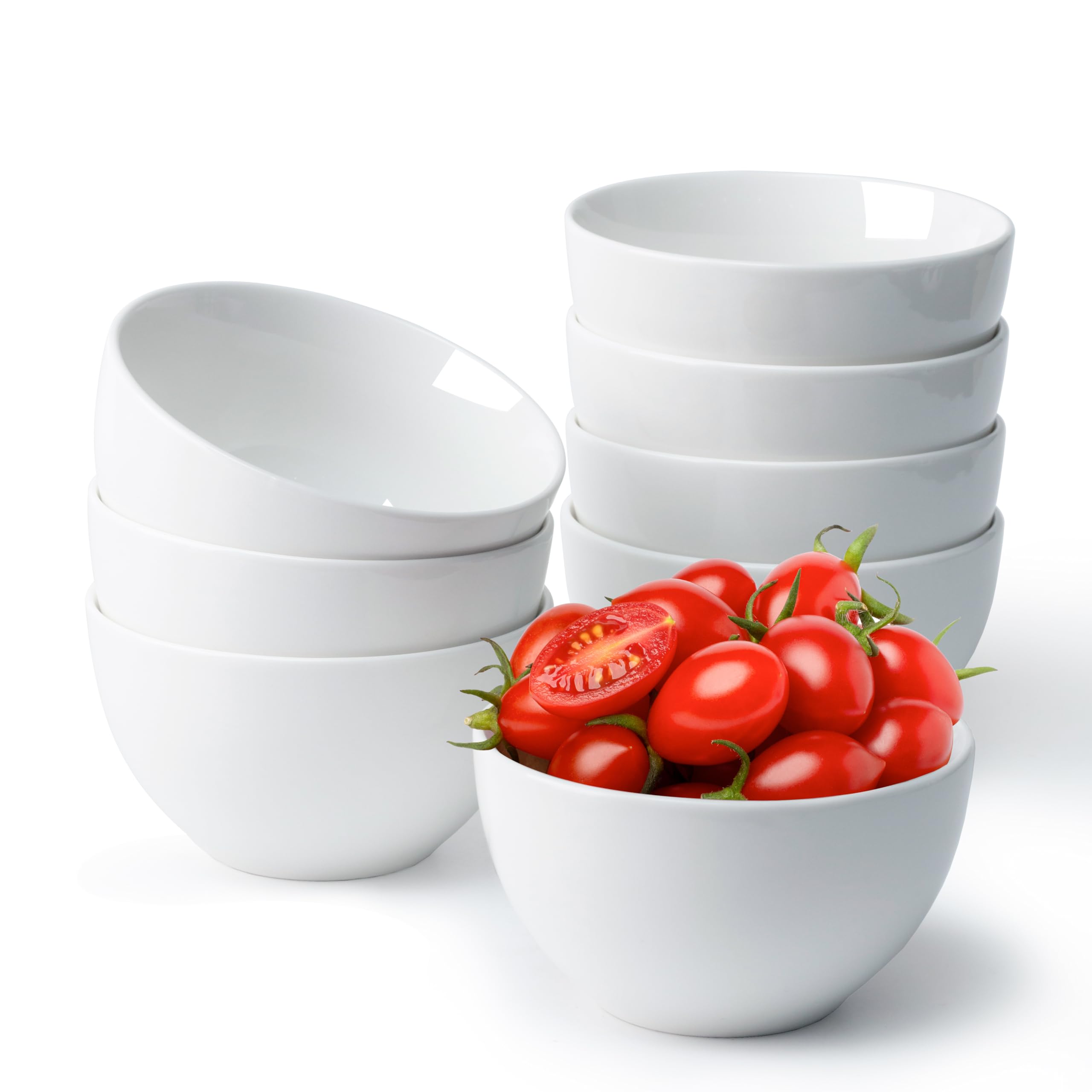 Nutriups 10oz White Ceramic Ice Cream Bowls - Set of 8 Small 4.5 Inch Dessert Bowls for Ice Cream, Snacks, Rice, Side Dishes & Dips - Perfect for Parties, Family Gatherings & Daily Kitchen Use