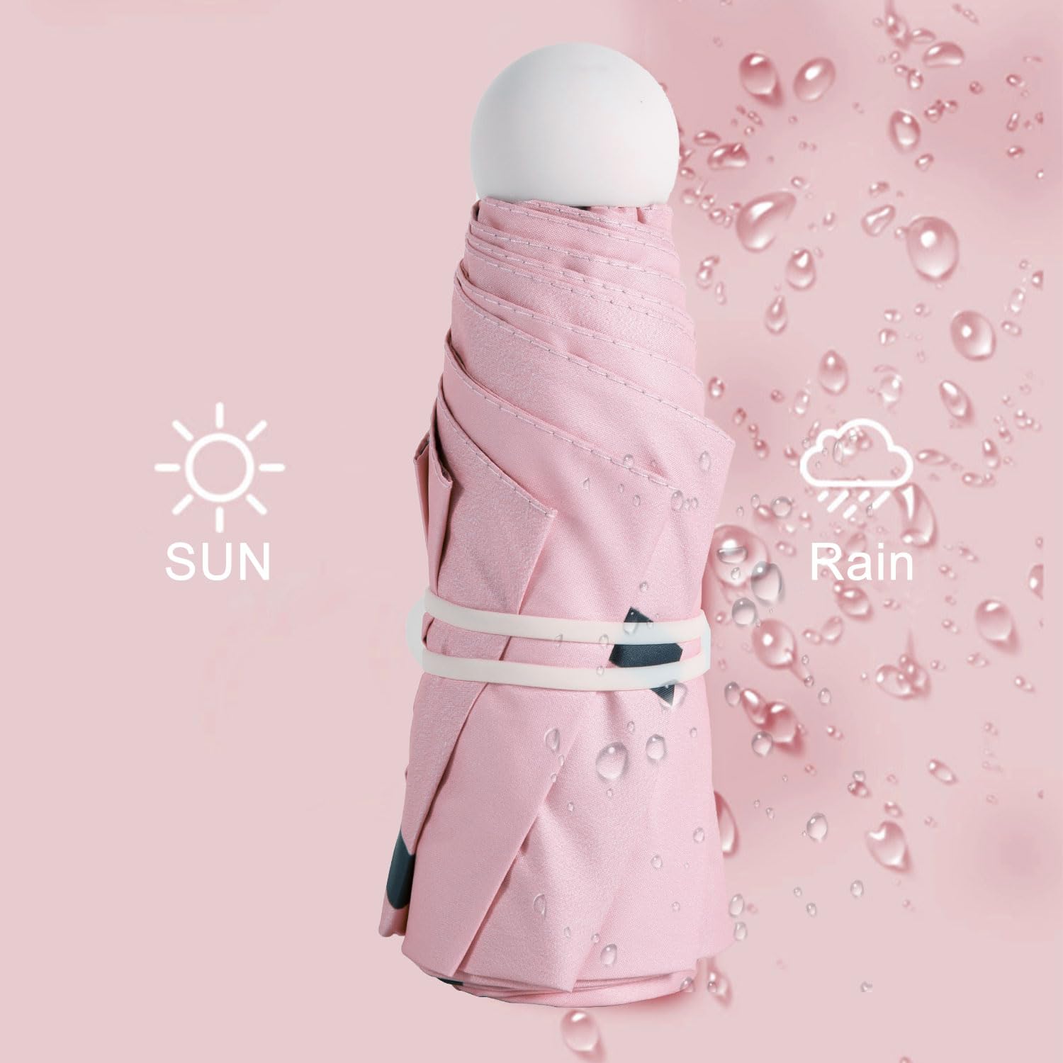 YumSur Mini Travel Sun & Rain Umbrella - Compact Folding UV Protection Umbrella with Case, 8 Ribs, Lightweight for Women & Men - Perfect for Beach, Hiking, Commuting & Outdoor Activities