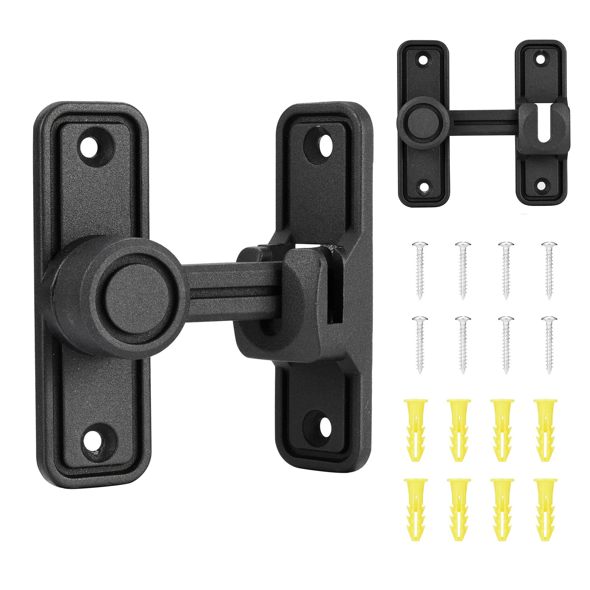 90/180 Degree Sliding Barn Door Lock Latch Hardware - Dual Security Slide Lock for Bathroom, Garage, Bedroom, Cabinet & Barn Gates - Heavy Duty Black Metal Door Lock for Enhanced Home Security (Perfect for Rustic & Farmhouse Style Homes)