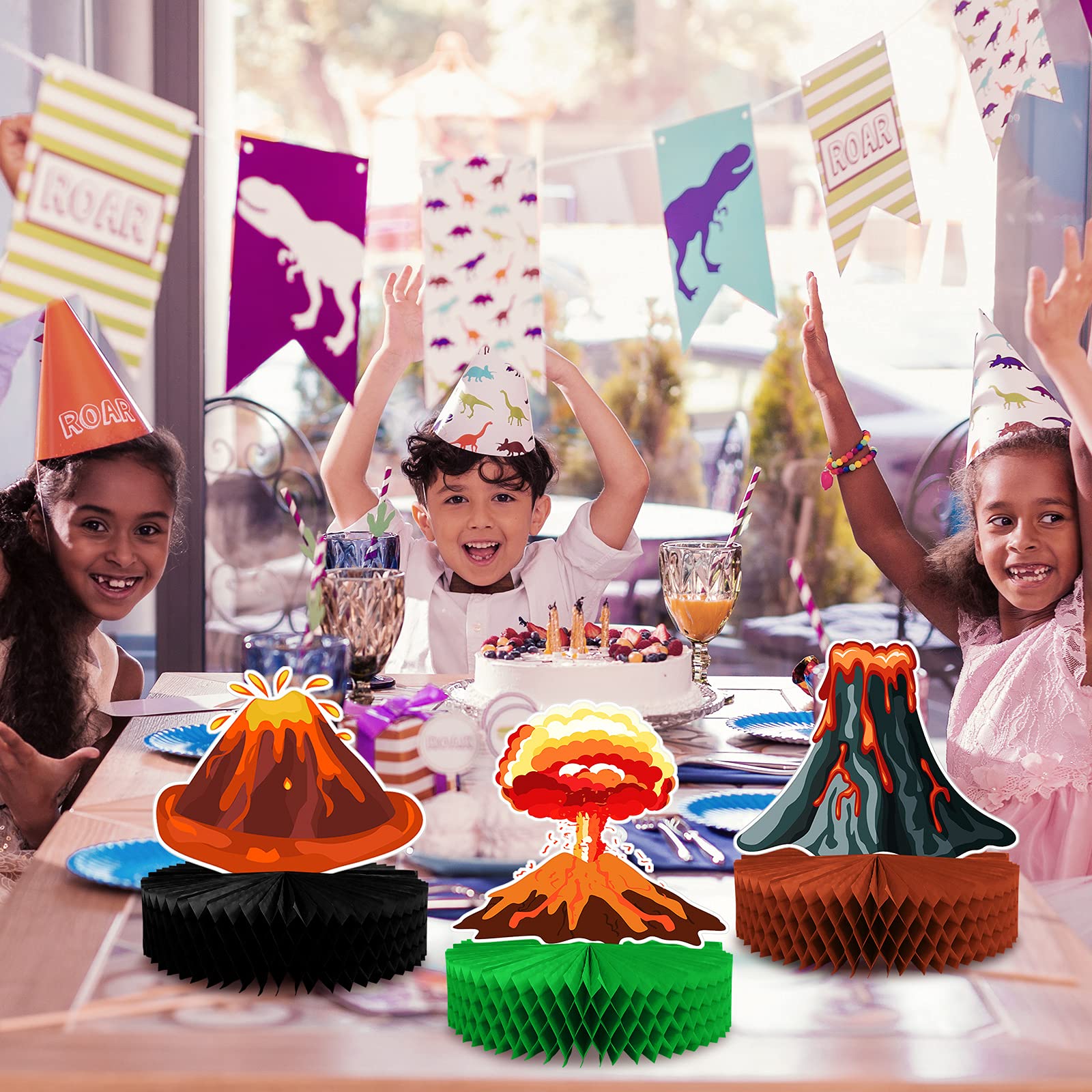 6-Piece Volcano Centerpieces for Dinosaur Party Decorations - Lava Table Setting & Fire Party Supplies - Perfect for Luau, Hawaiian, Tiki Themed Parties, Birthday Celebrations, and Tropical Events