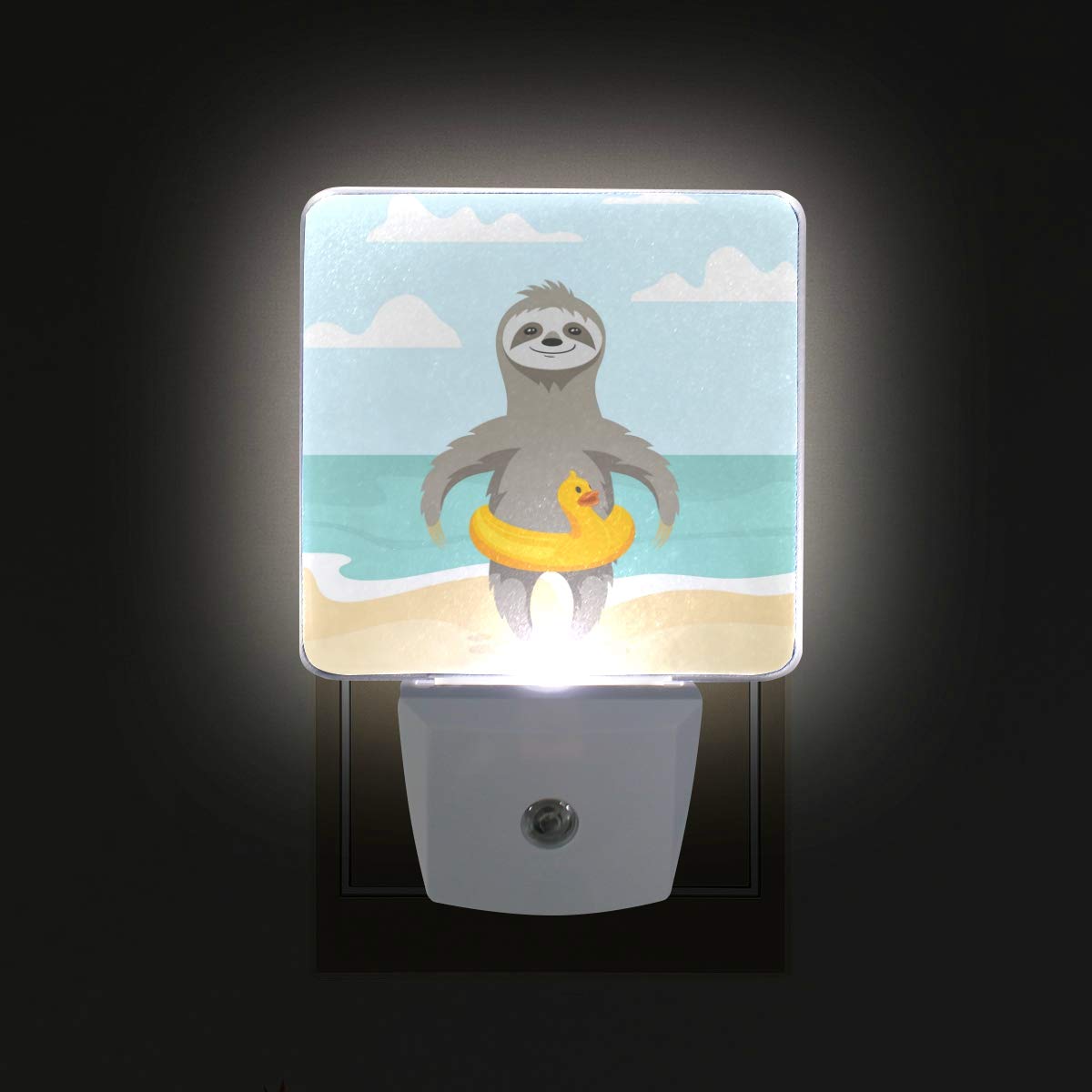 2 Pack Plug-in LED Night Light with Dusk to Dawn Sensor - Cute Sloth on The Beach Design, 0.5W Energy Saving for Bedroom, Bathroom, Hallway & Stairway - Perfect for Kids Room, Nursery, or as a Safety Light for Nighttime Navigation