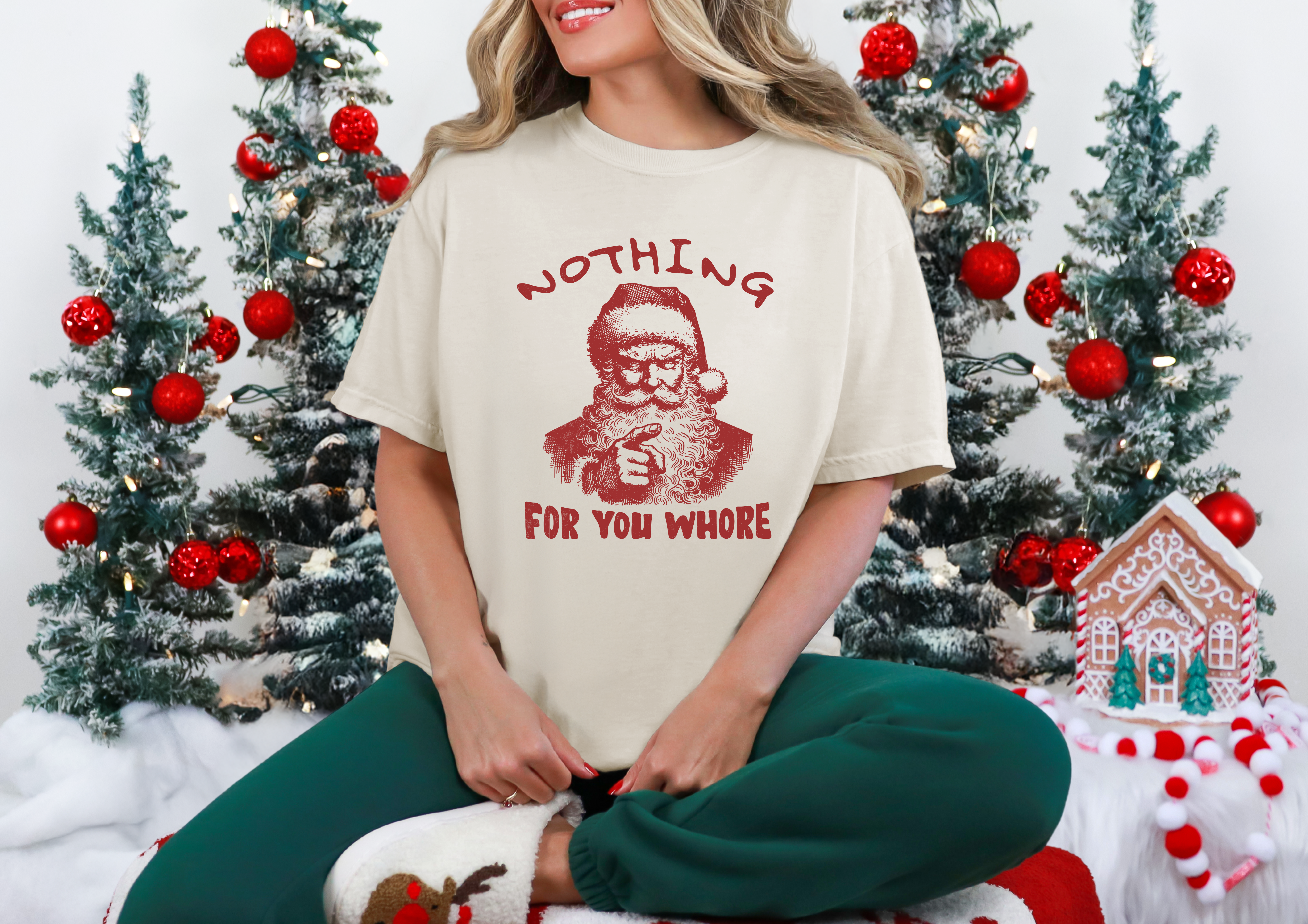 Funny Santa T-Shirt - 'Nothing For You Wh*re' Christmas Humor - Multiple Colors Available - Perfect for Holiday Parties & Gifts